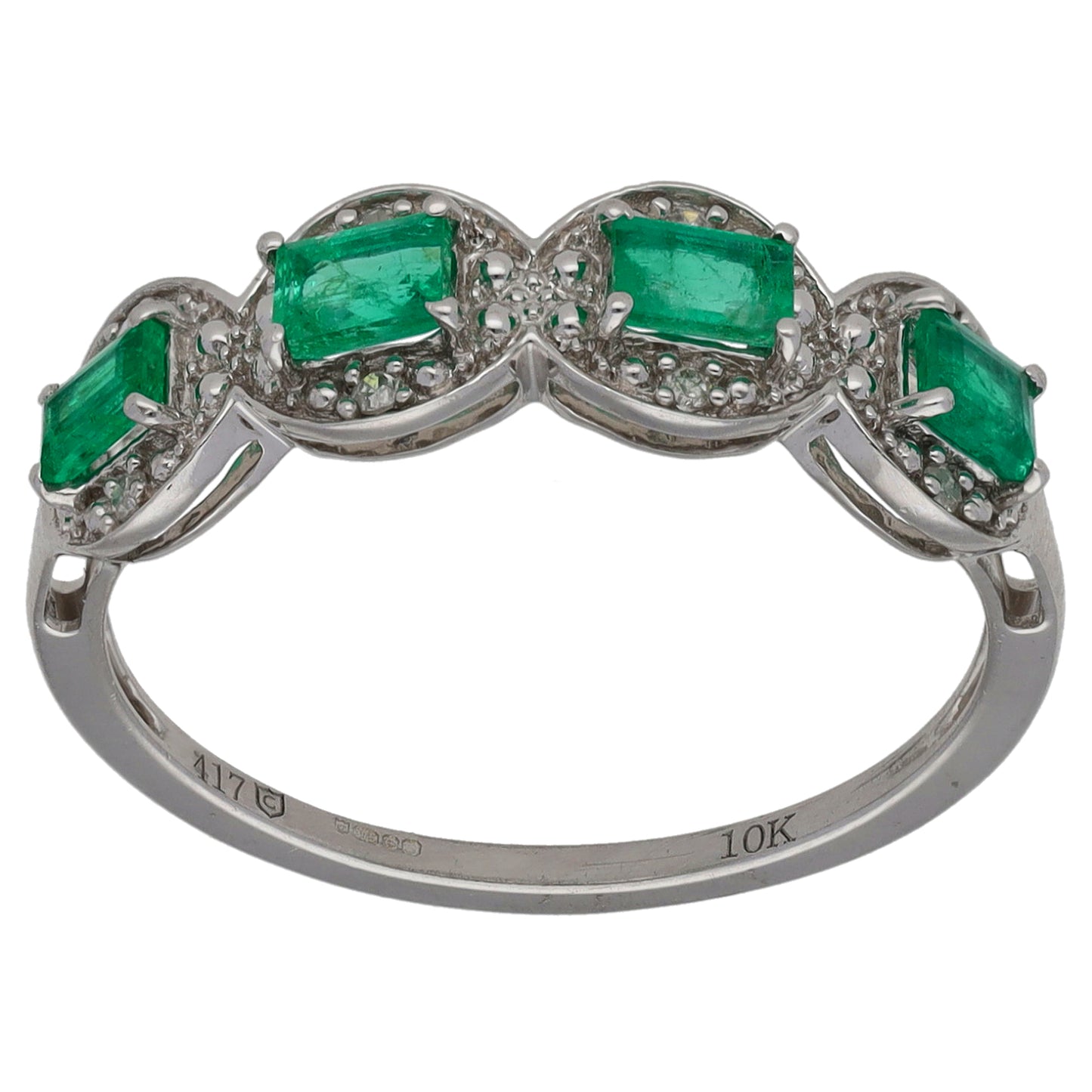 9ct White Gold 0.04ct Diamond & Emerald Dress/Cocktail Ring Size P