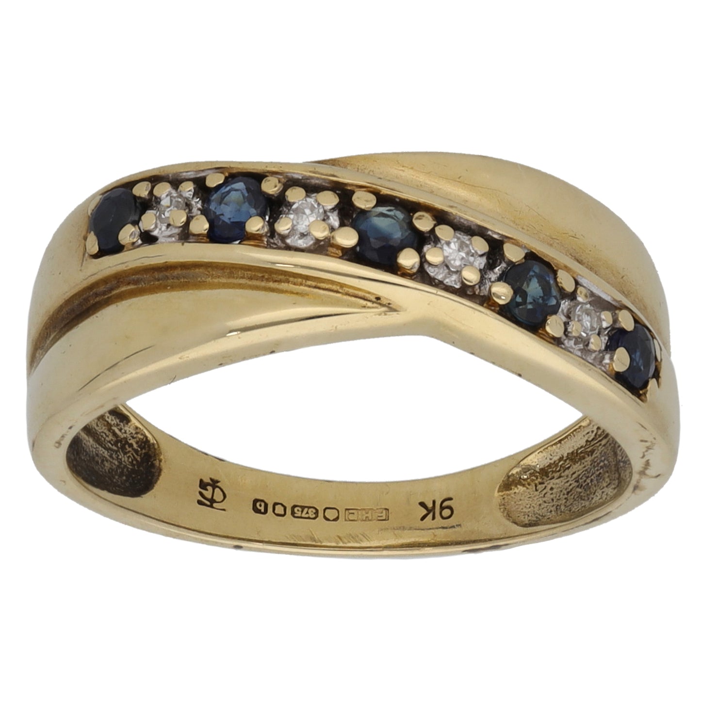 9ct Gold Sapphire & 0.02ct Diamond Half Eternity Ring Size L