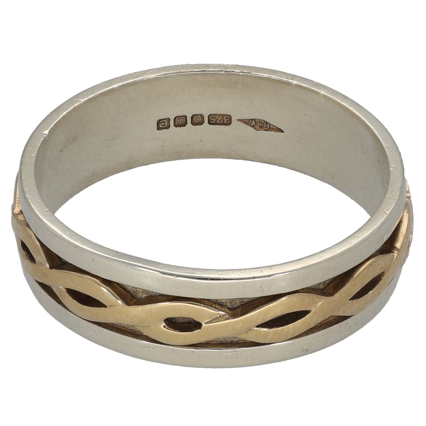 9ct Bicolour Gold Patterned Wedding Ring Size U