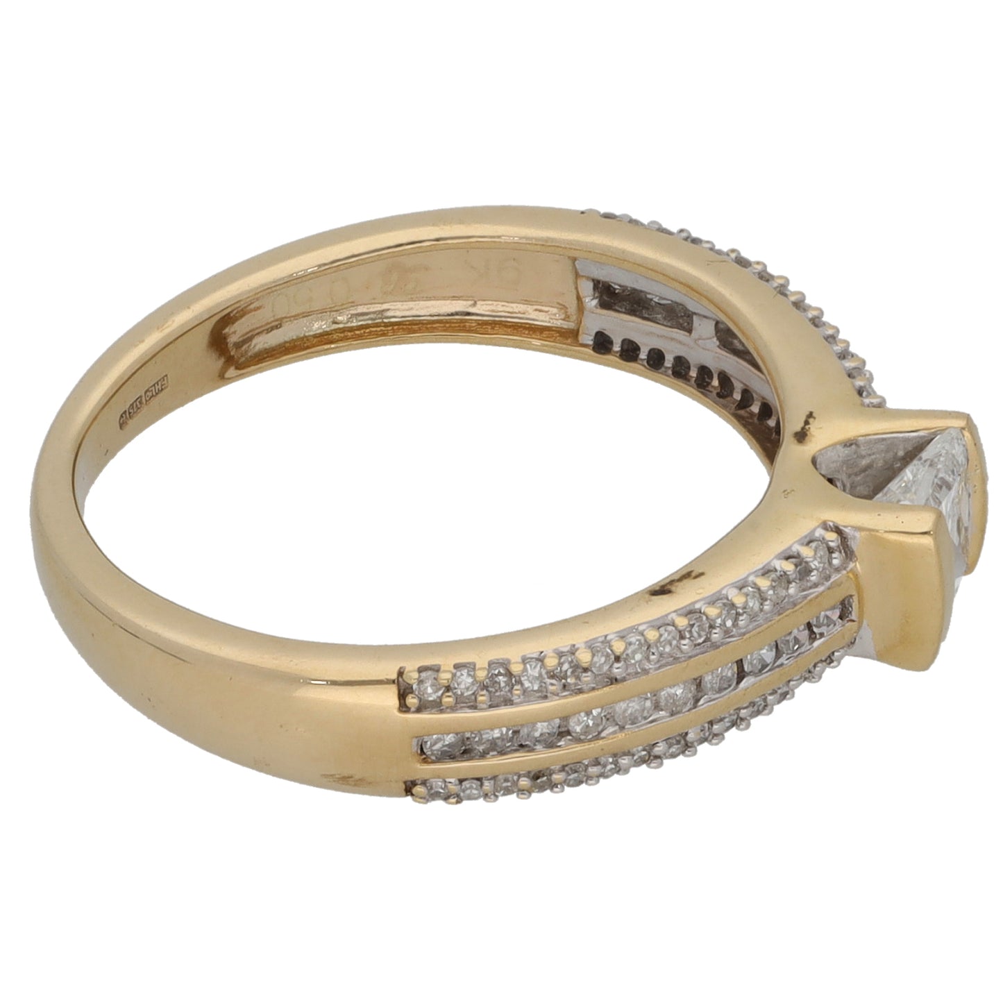 9ct Gold 0.73ct Diamond Solitaire Ring With Accent Stones Size L