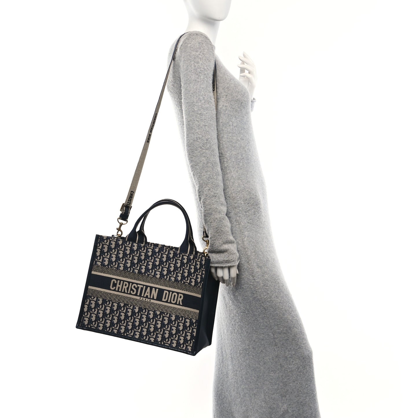 Christian Dior Medium Book Tote Oblique Calfskin Leather Bag - Navy