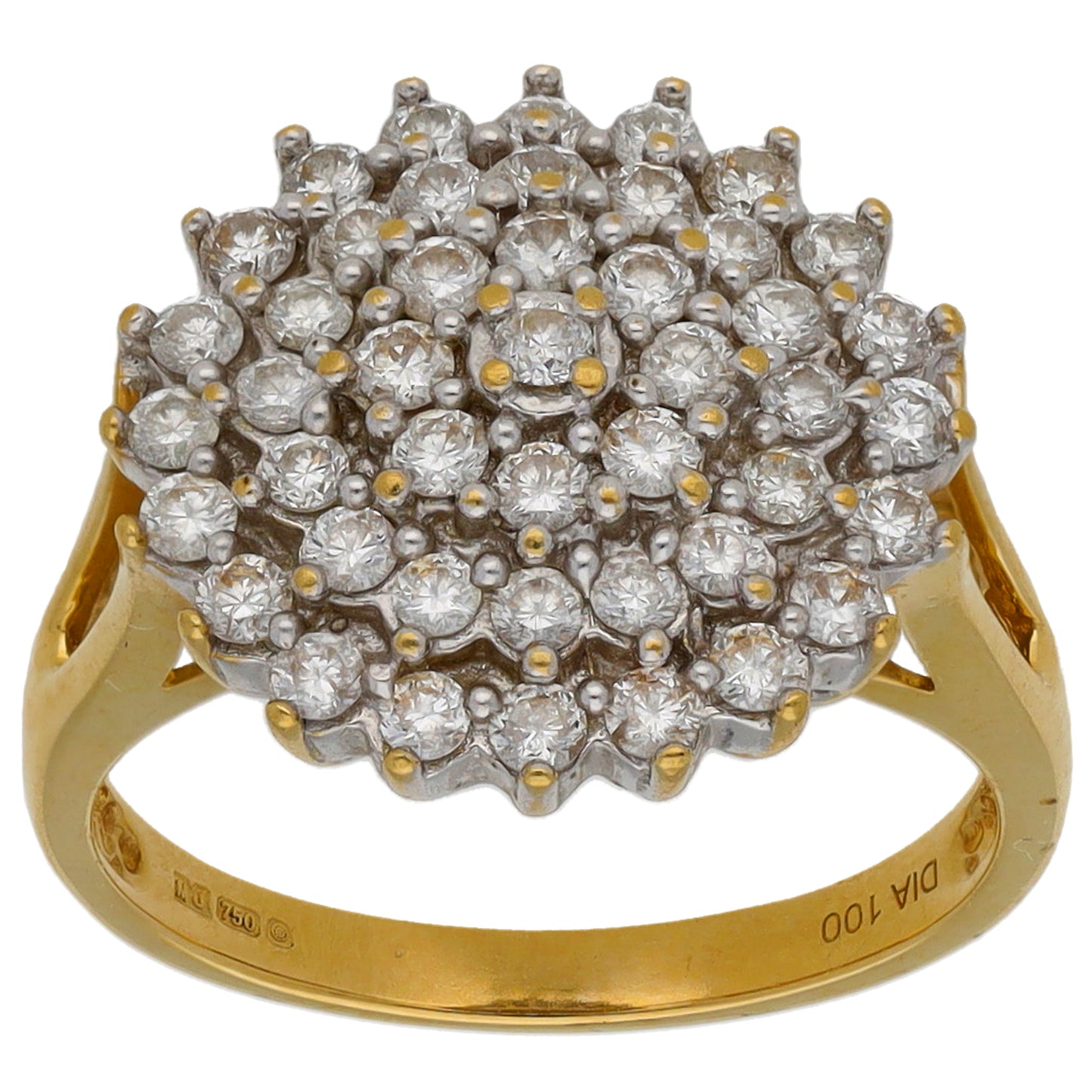 18ct Gold 1.00ct Round Diamond Cluster Ring Size N