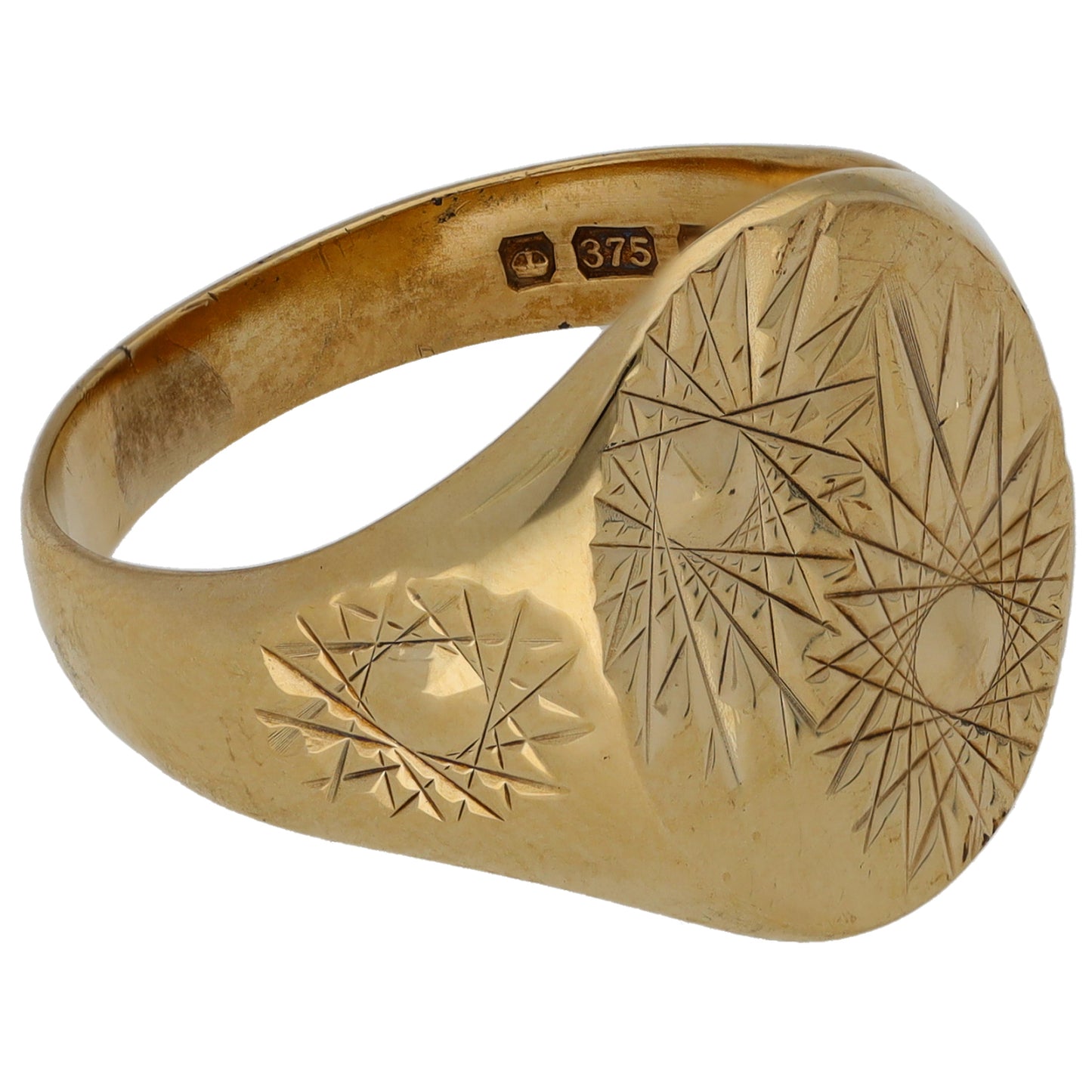 9ct Gold Patterned Signet Ring Size T