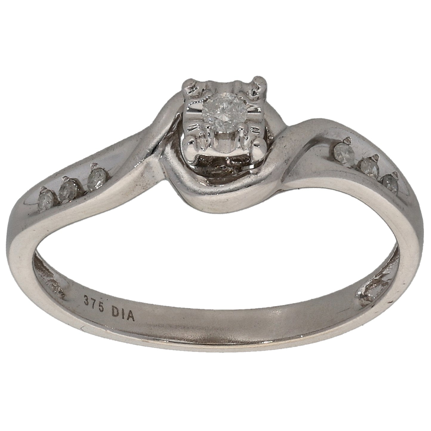 9ct White Gold 0.06ct Diamond Solitaire Ring With Accent Stones Size K