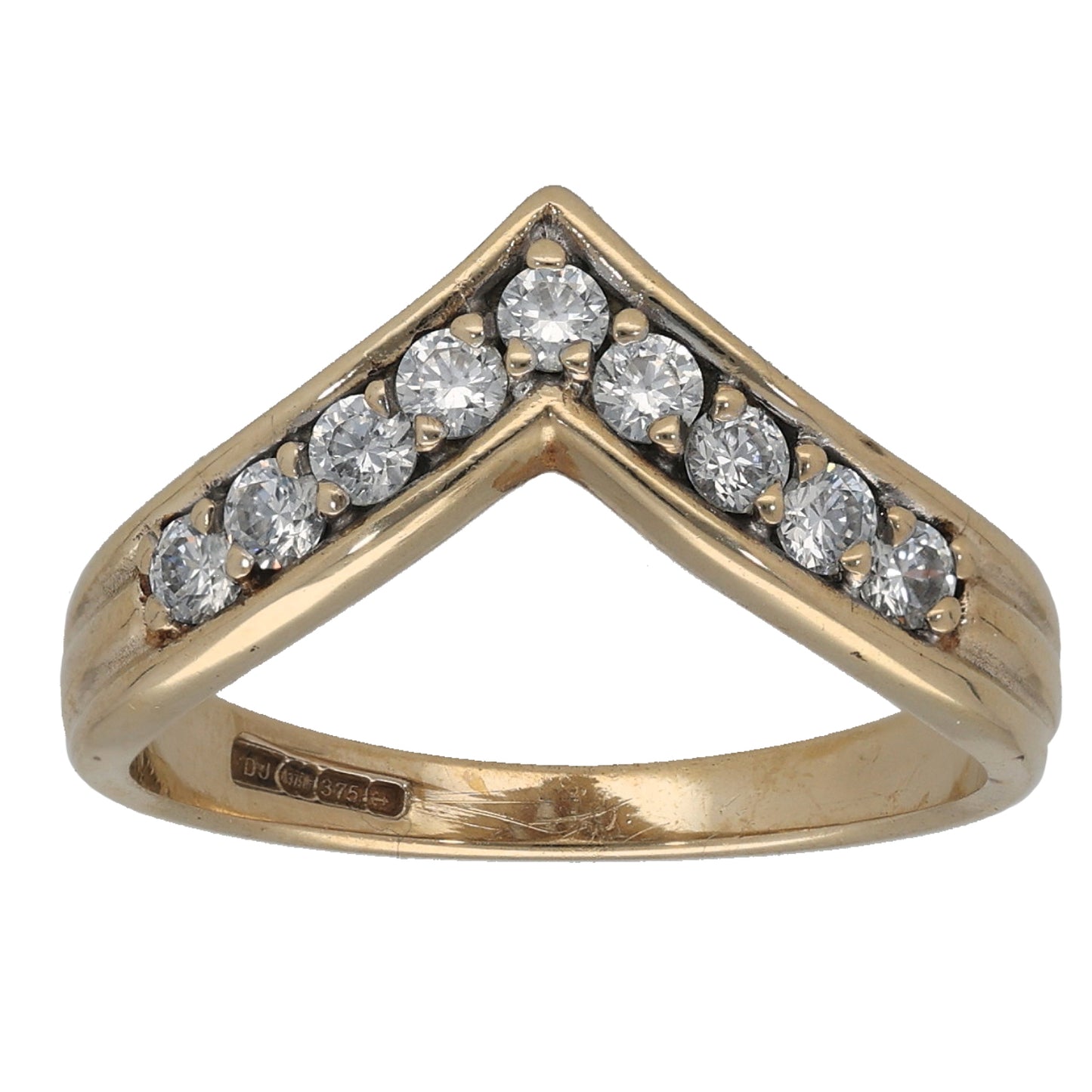 9ct Gold Cubic Zirconia Wishbone Ring Size O