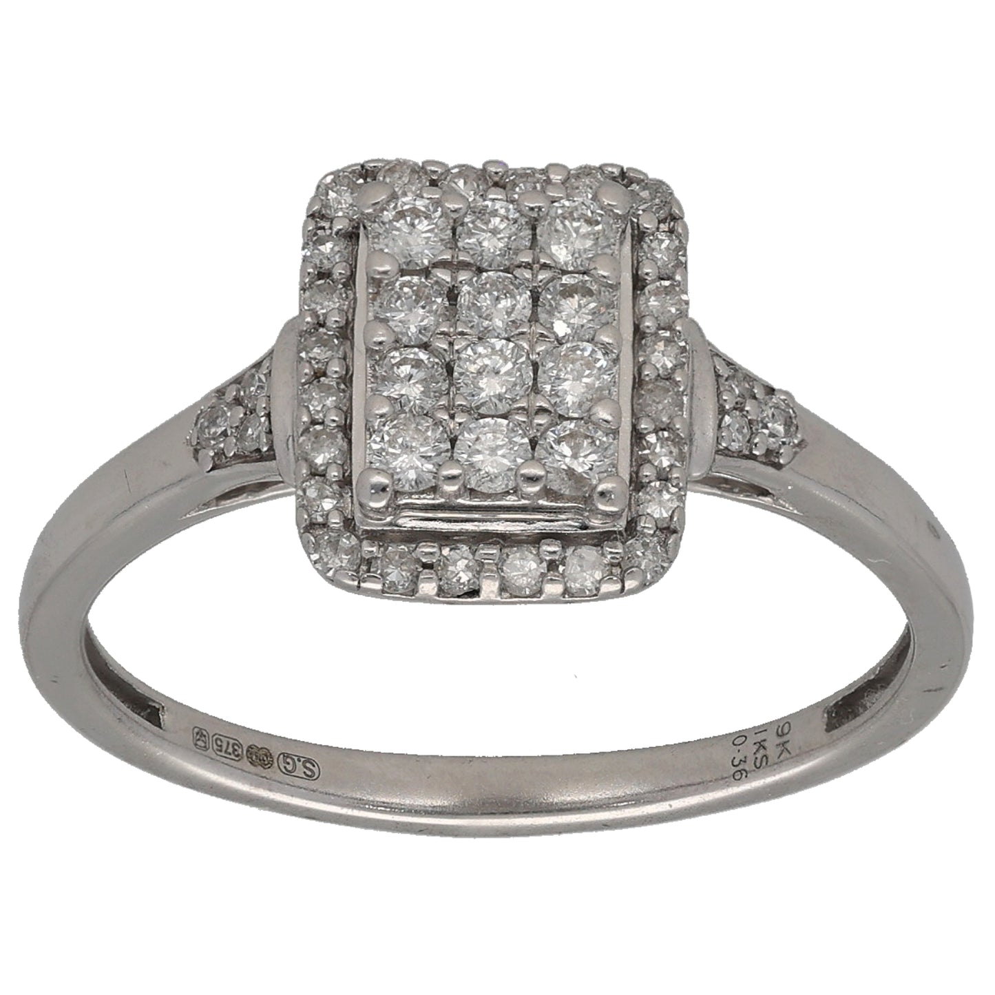 9ct White Gold 0.36ct Diamond Dress/Cocktail Ring Size P