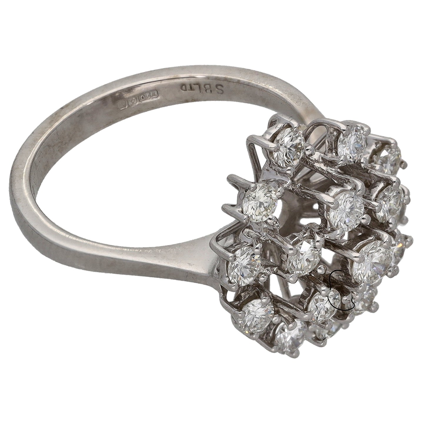 18ct White Gold 0.88ct Diamond Cluster Ring Size N