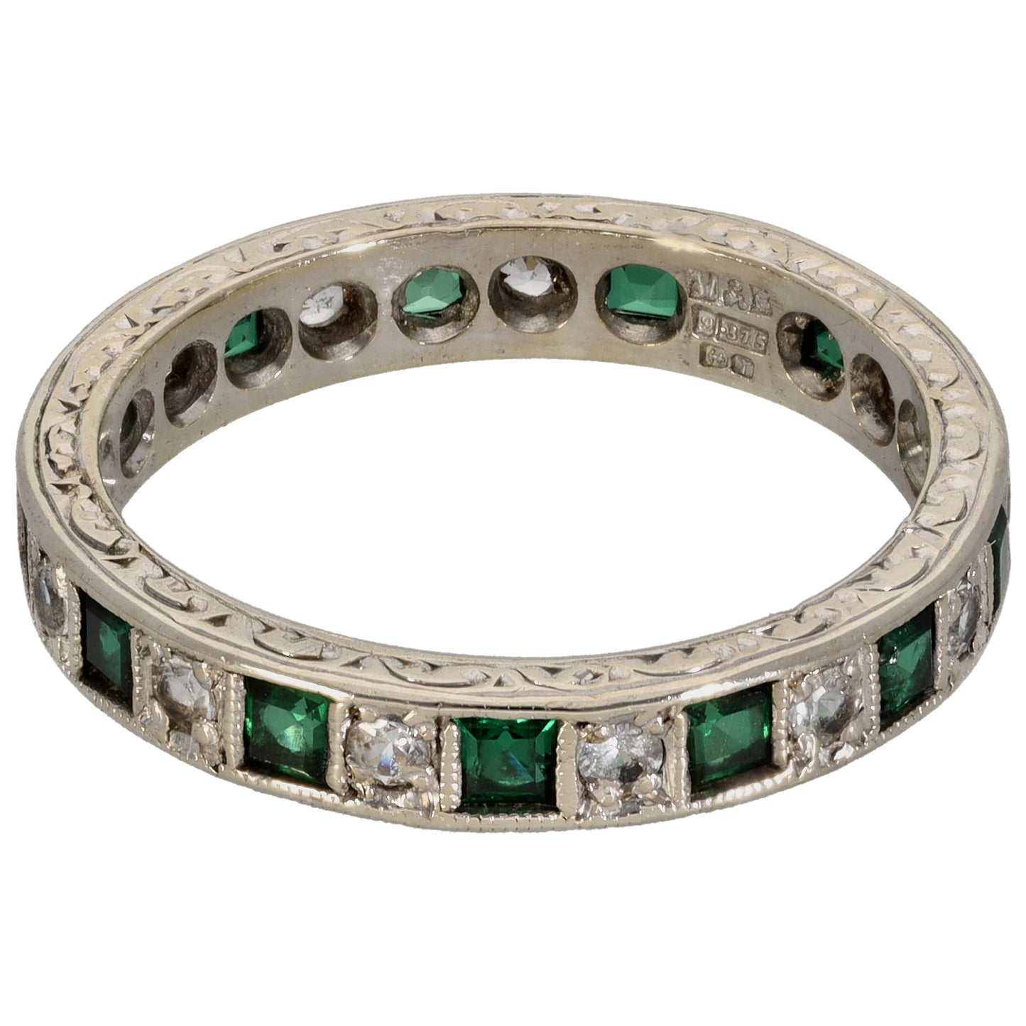 9ct White Gold Imitation Gems Eternity Ring Size Q