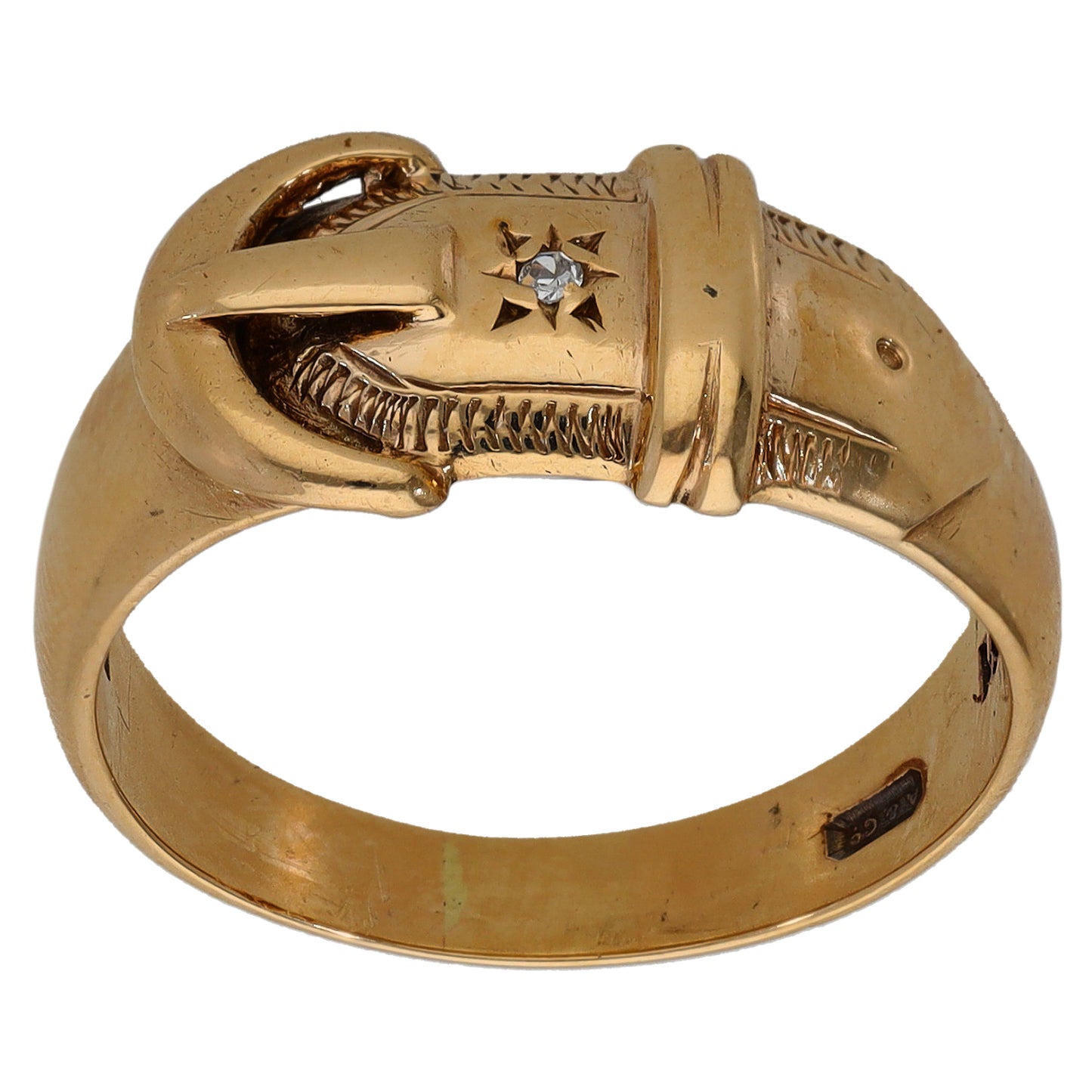 9ct Gold 0.01ct Diamond Single Stone Buckle Ring Size U