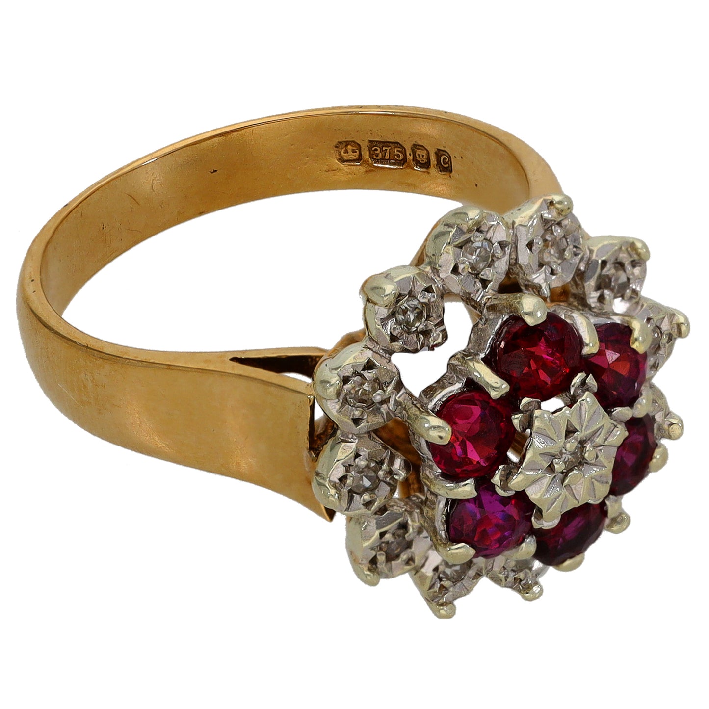 9ct Gold Ruby & 0.065ct Diamond Dress/Cocktail Ring Size N