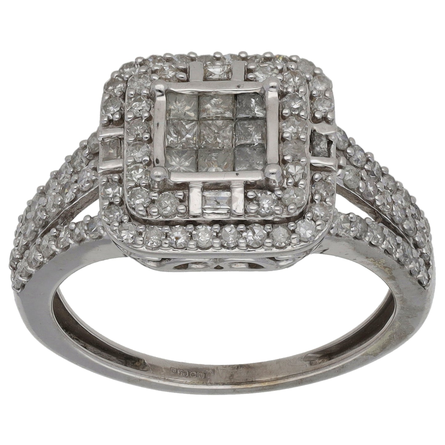 9ct White Gold 0.79ct Diamond Dress/Cocktail Ring Size N