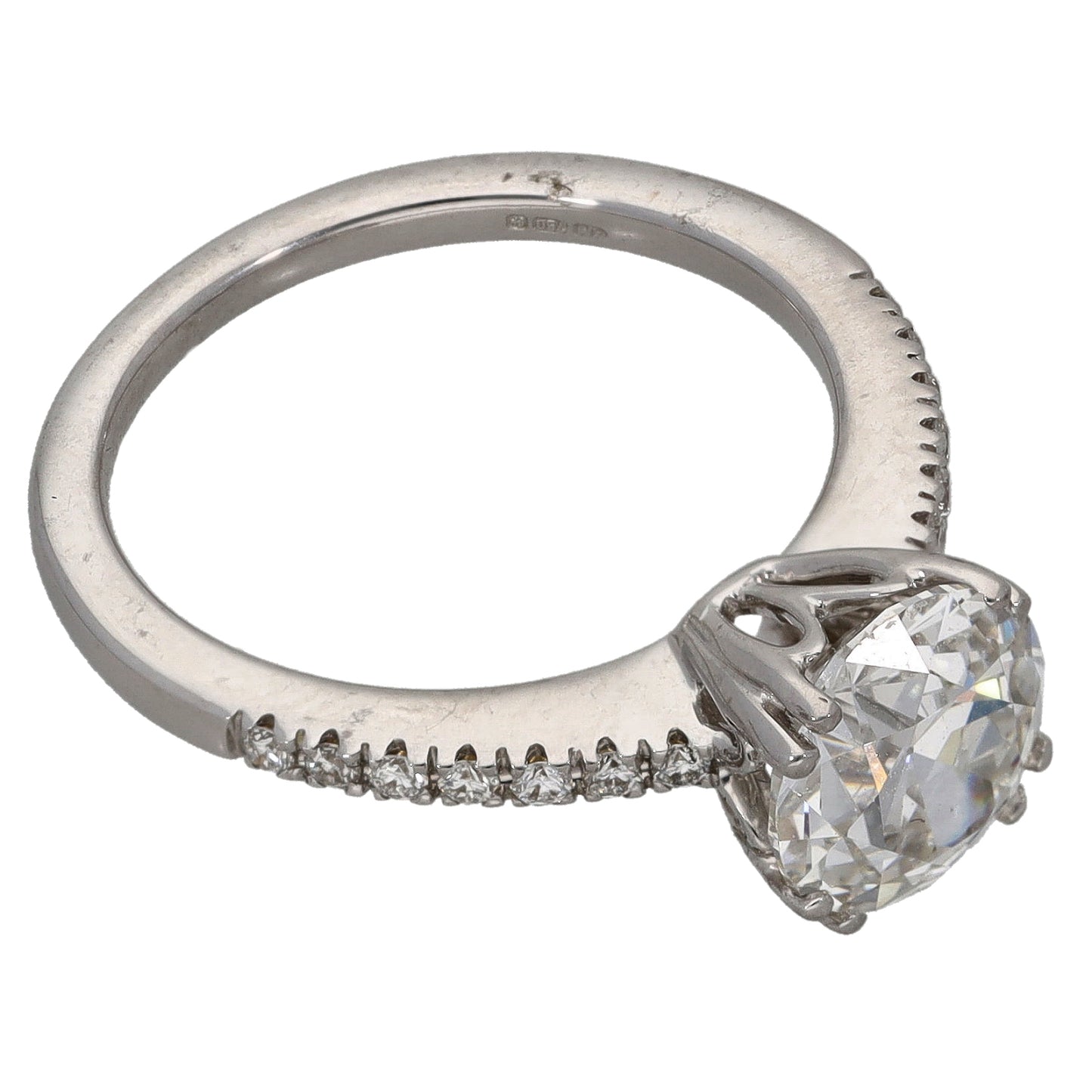 18ct White Gold 1.91ct Laboratory-Grown Diamond Solitaire Ring With Accent Stones Size L