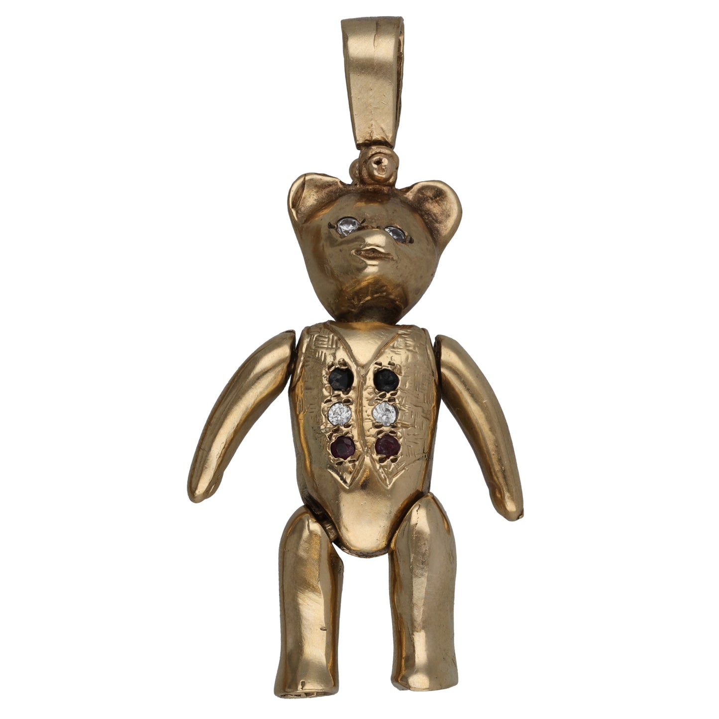 9ct Gold Sapphire, Ruby & Cubic Zirconia Teddy Bear Pendant