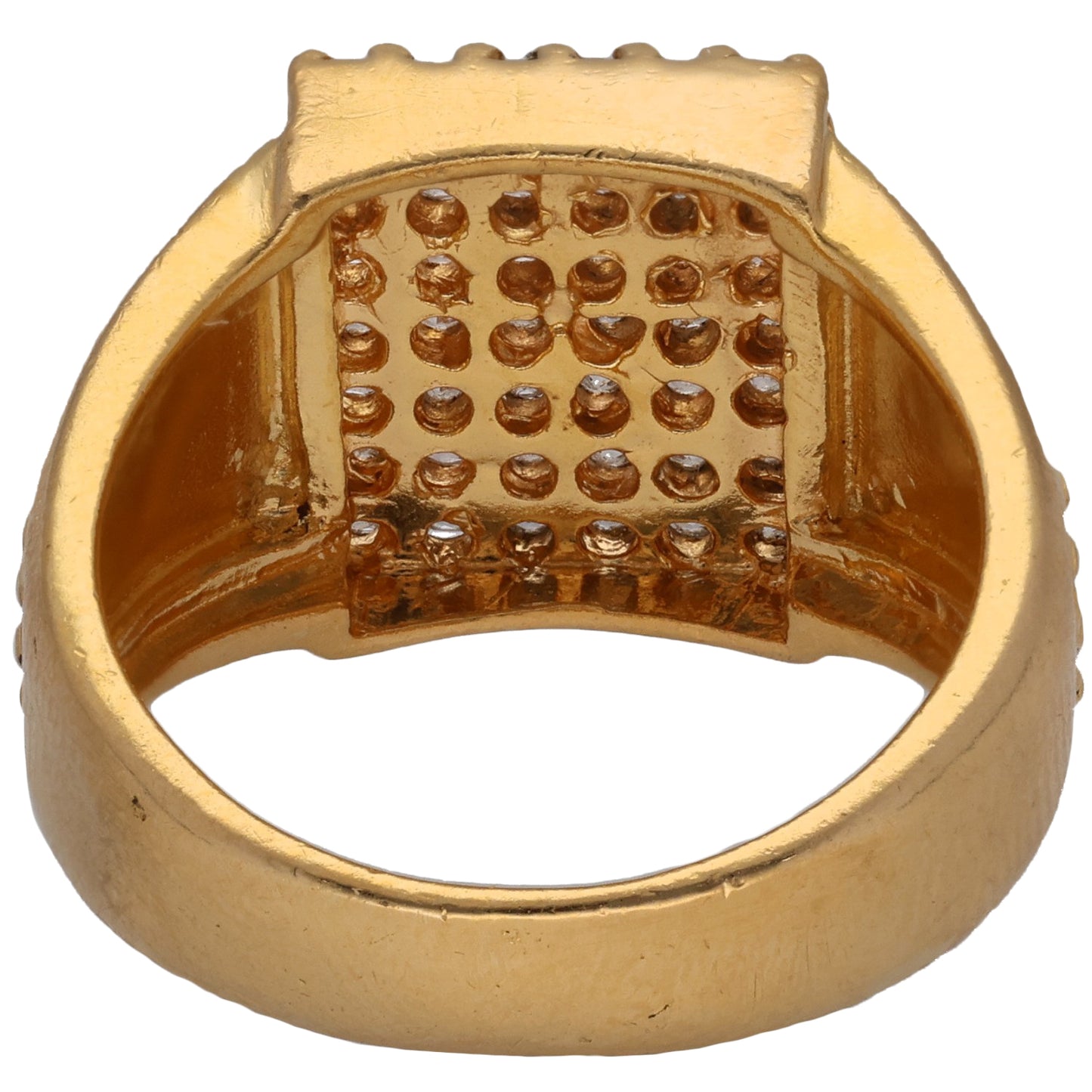 22ct Gold Cubic Zirconia Patterned Signet Ring Size R