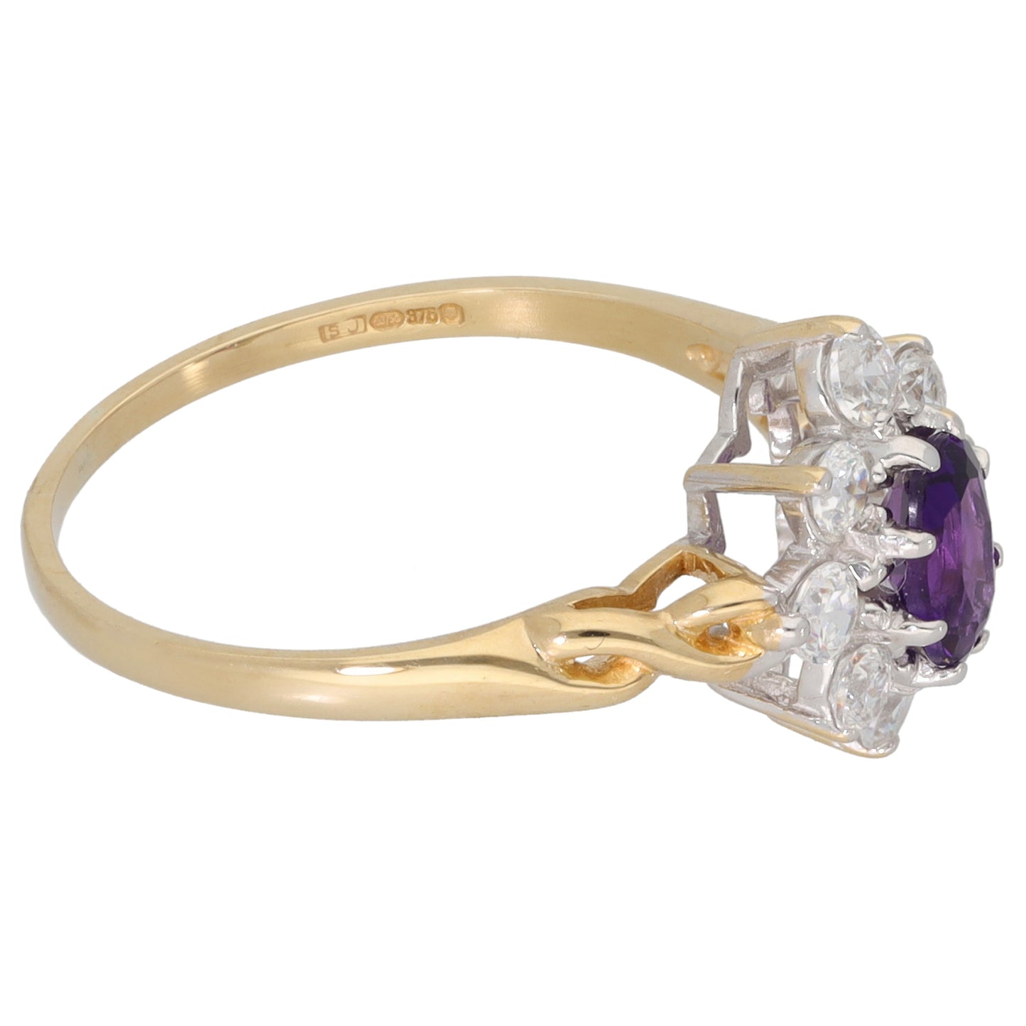 9ct Gold Amethyst & Cubic Zirconia Dress/Cocktail Ring Size O