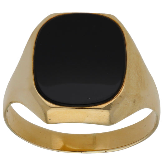 9ct Gold Onyx Plain Single Stone Signet Ring Size X