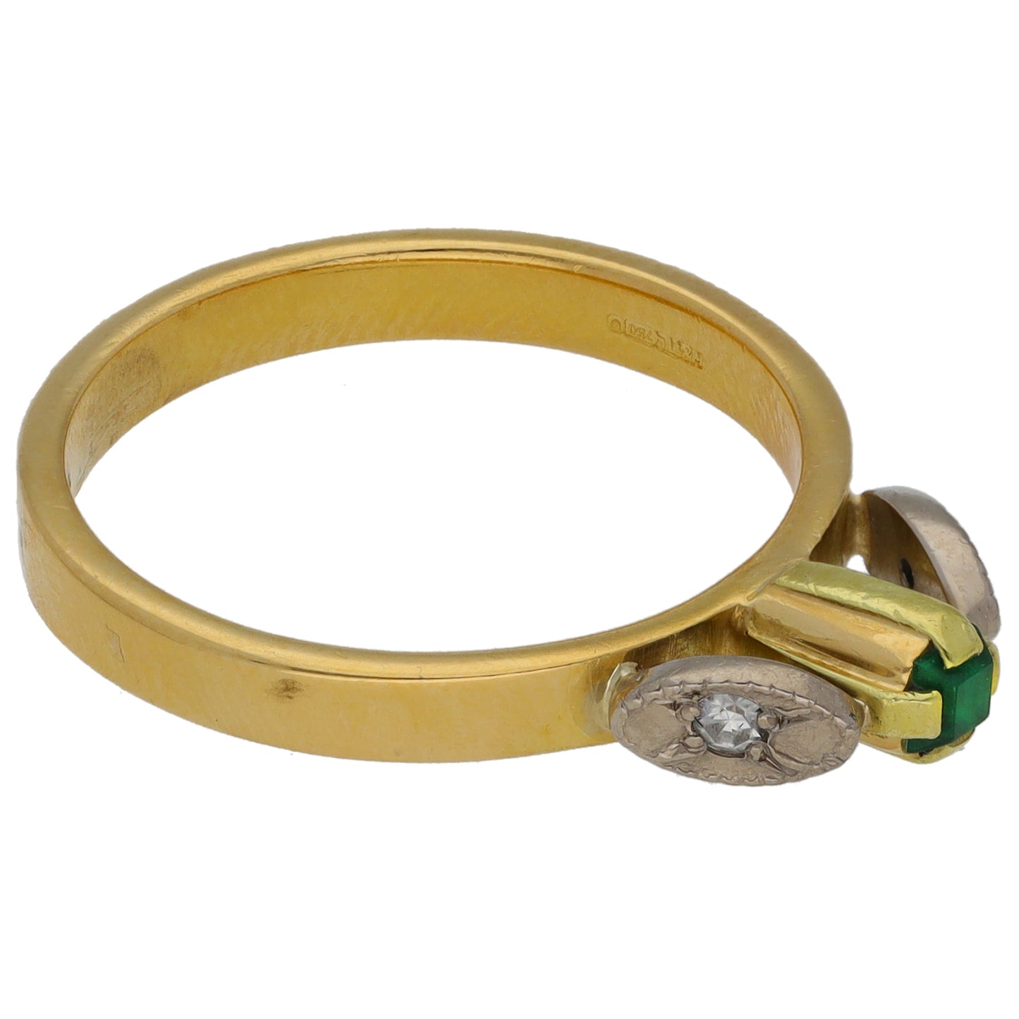 18ct Bicolour Gold Emerald & 0.02ct Diamond Trilogy Ring Size M