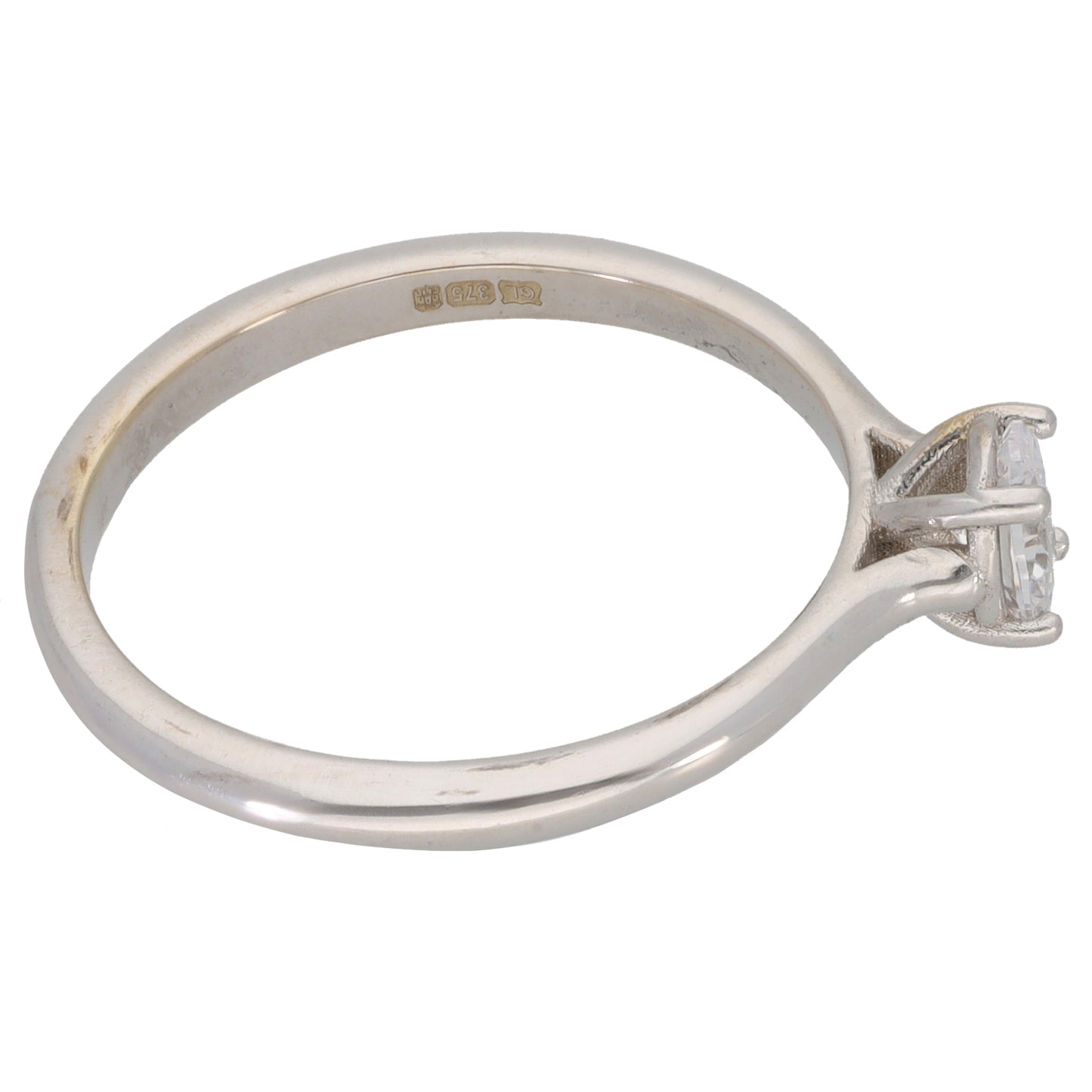 9ct White Gold Cubic Zirconia Single Stone Ring Size S