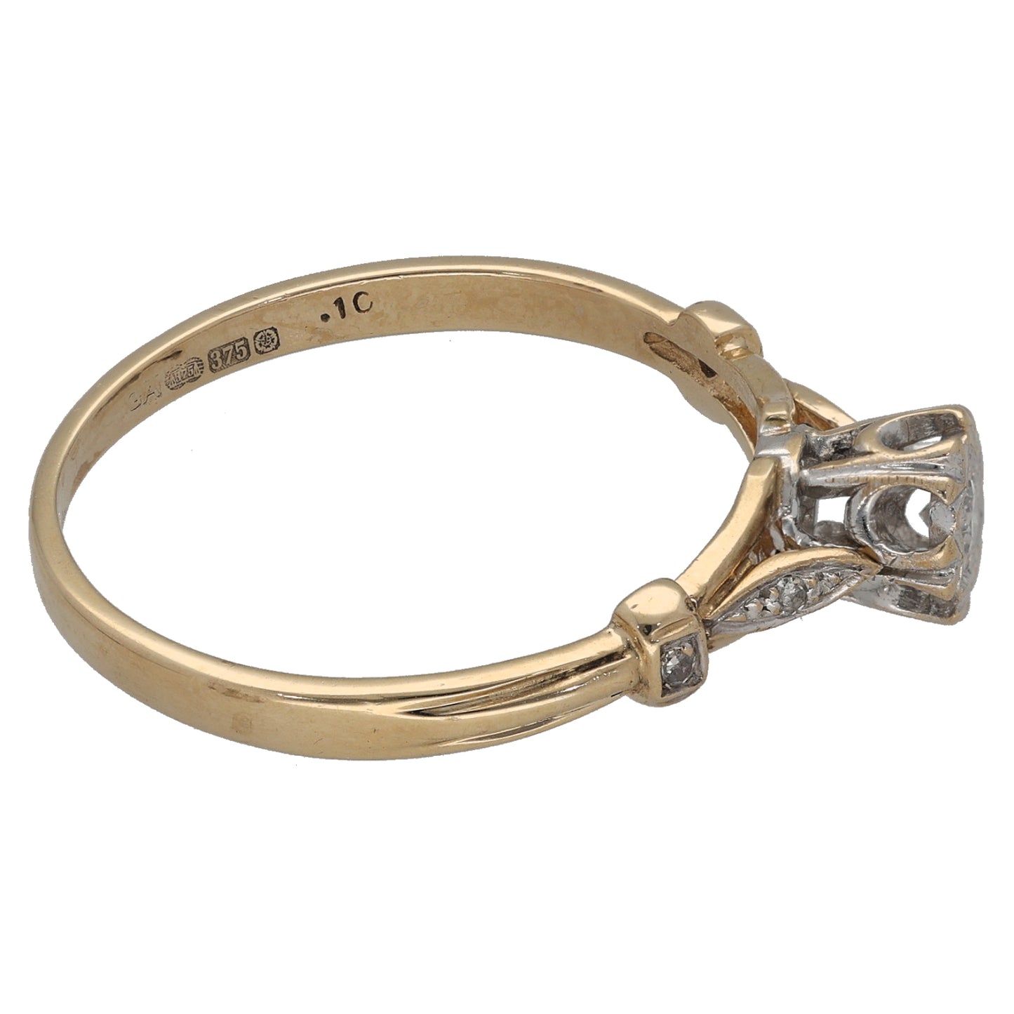 9ct Gold 0.10ct Diamond Single Stone Ring With Accents Size W