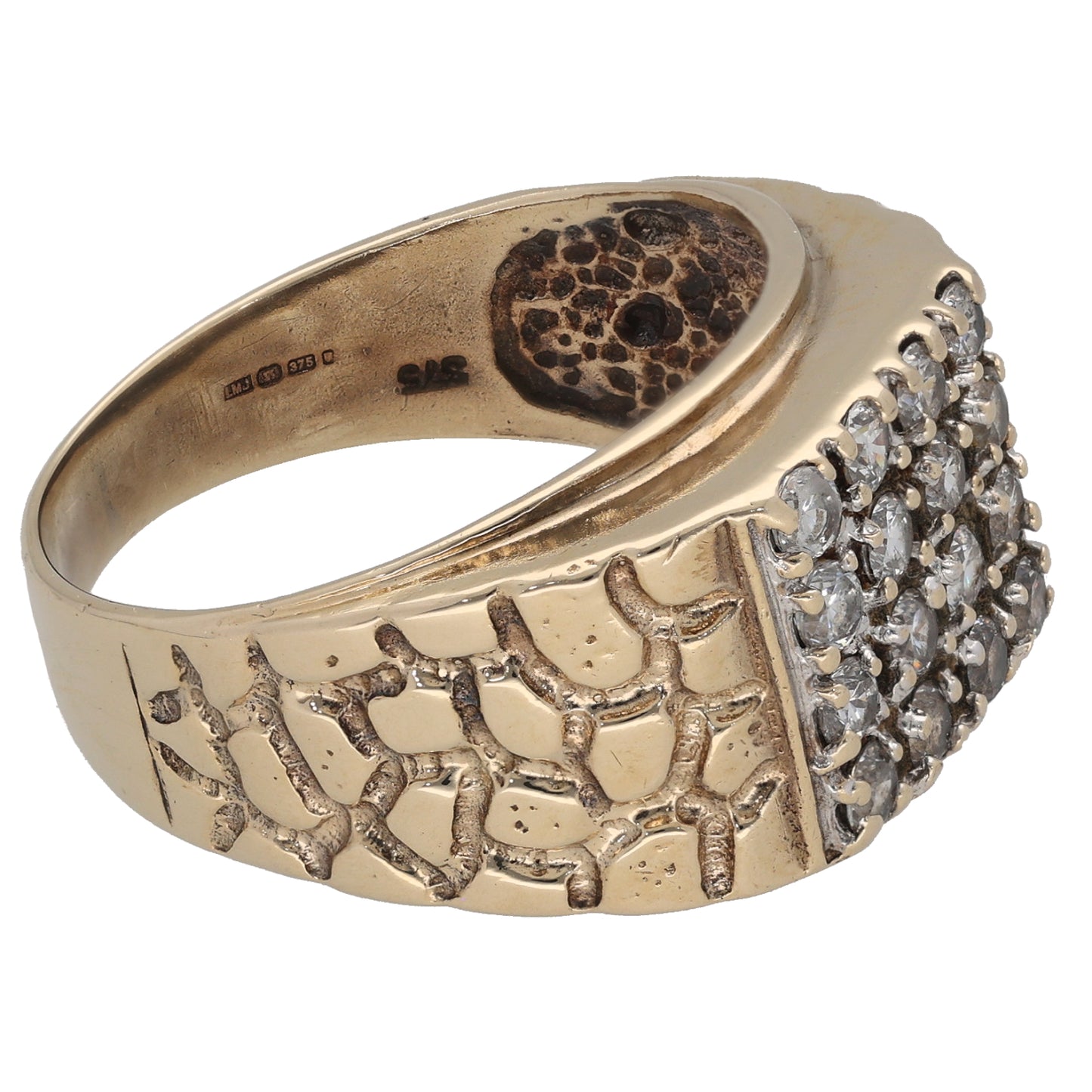9ct Gold Cubic Zirconia Patterned Signet Ring Size V