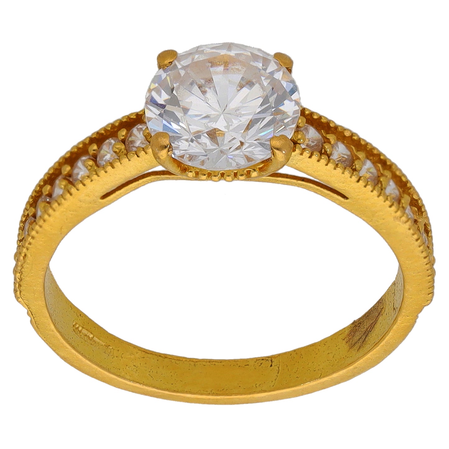 22ct Gold Cubic Zirconia Single Stone Ring With Accents Size M