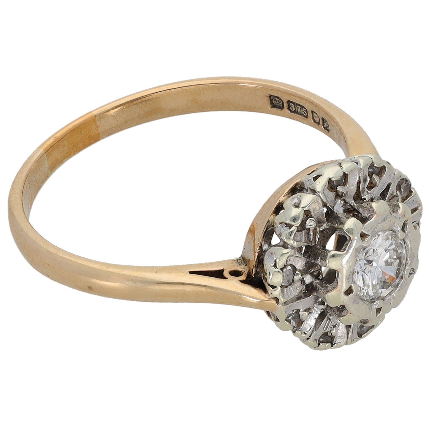 9ct Gold 0.25ct Diamond Cluster Ring Size P