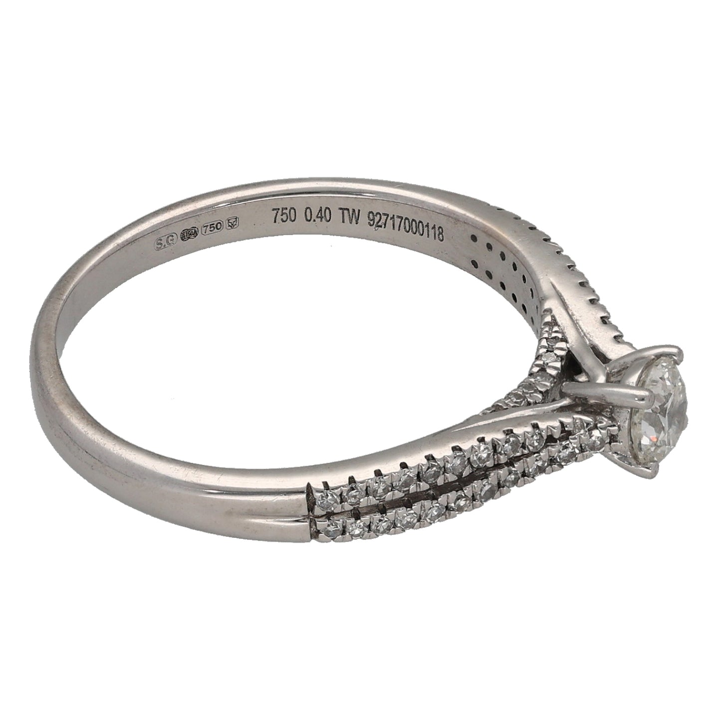 18ct White Gold 0.40ct Diamond Solitaire Ring With Accent Stones Size N