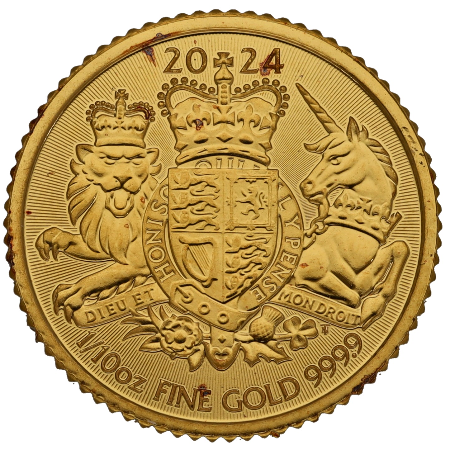 24ct Gold King Charles III Royal Coat Of Arms 1/10 OZ Coin 2024