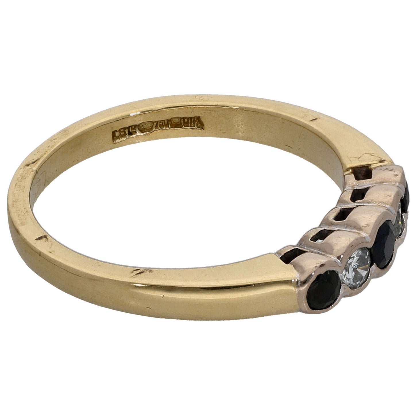 18ct Gold 0.14ct Diamond & Sapphire Half Eternity Ring Size M