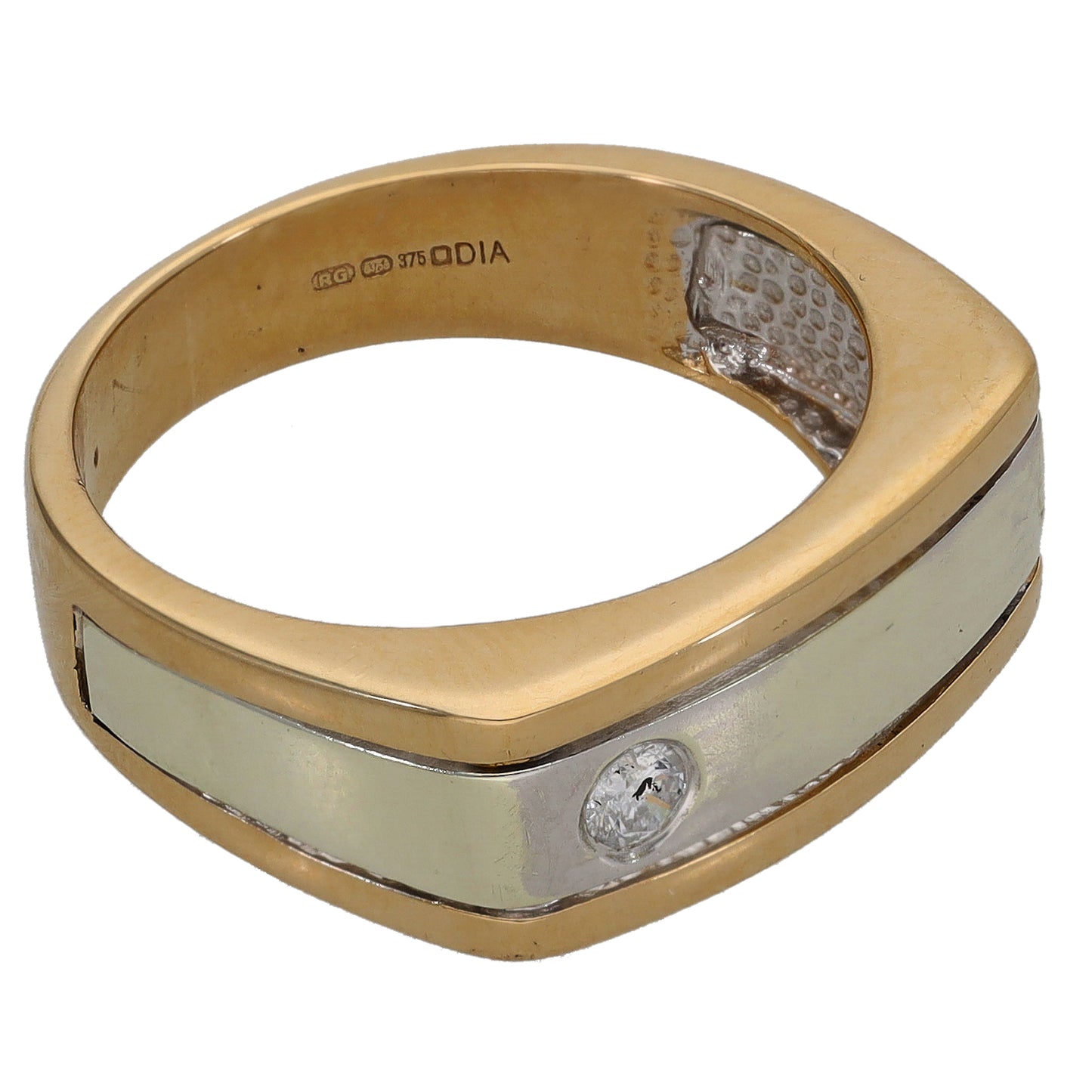 9ct Gold 0.09ct Diamond Patterned Signet Ring Size R