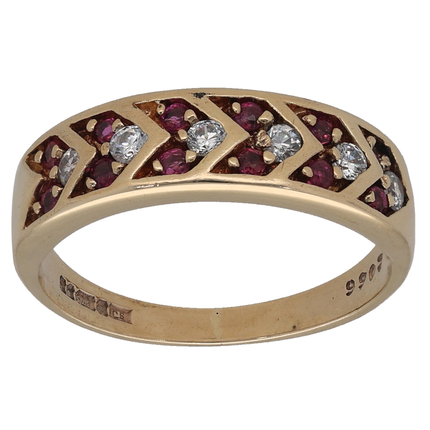 9ct Gold Ruby & Cubic Zirconia Half Eternity Ring Size N