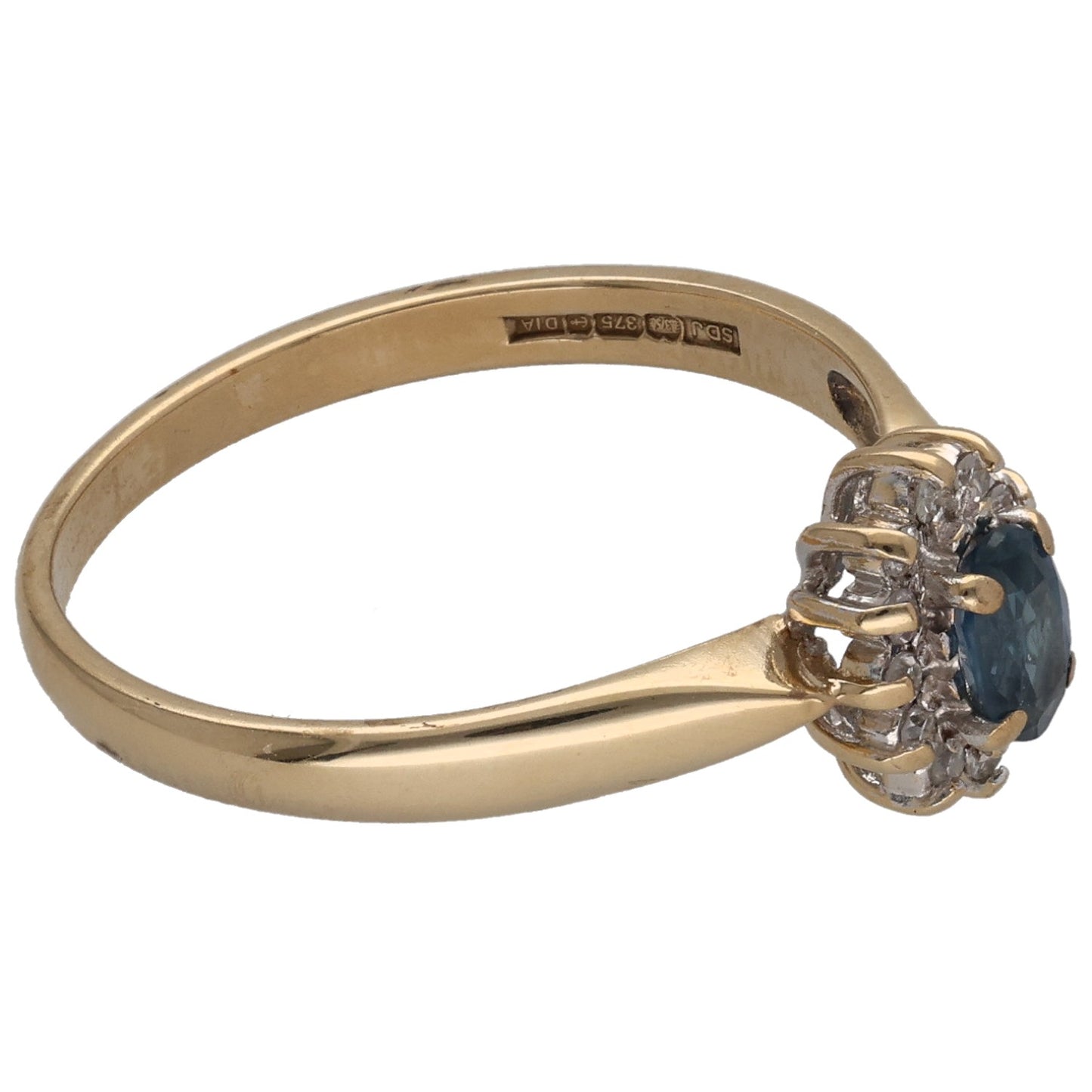9ct Gold Sapphire & 0.18ct Diamond Cluster Ring Size P