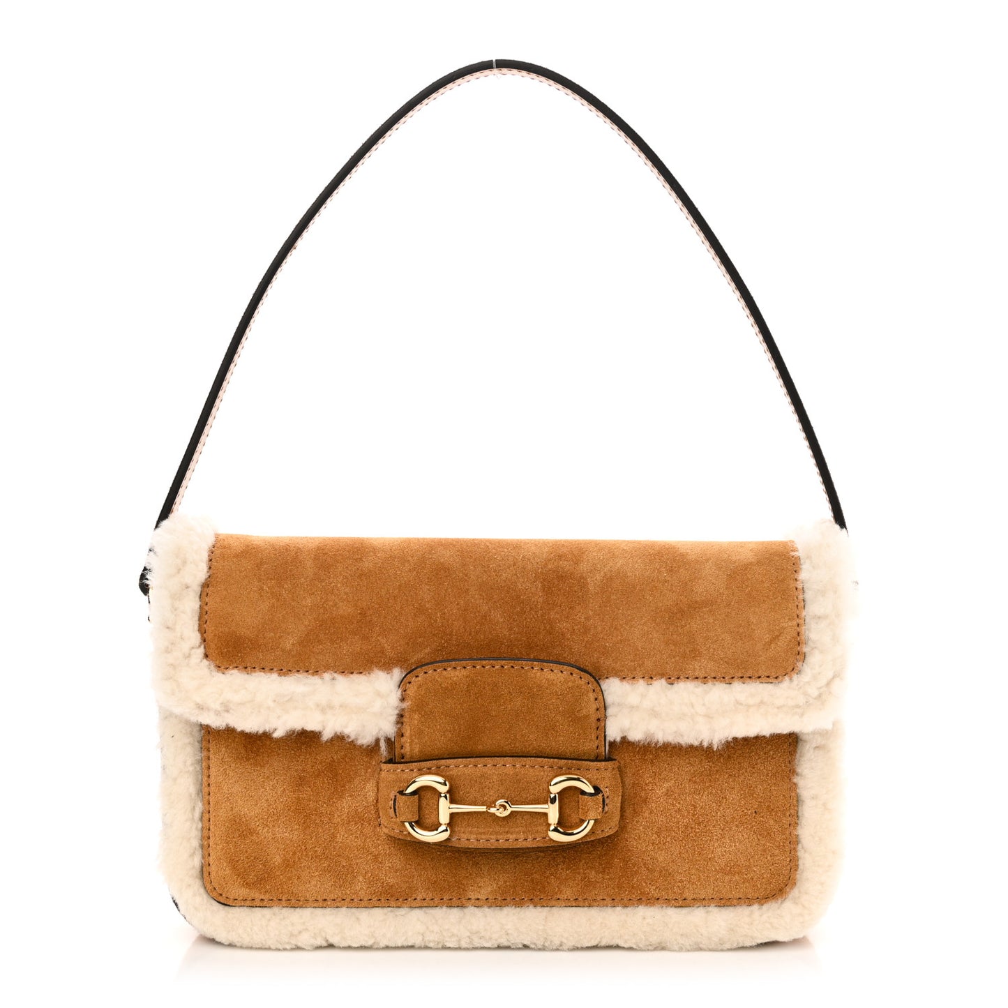 Gucci Shearling Horsebit 1955 Suede Leather Bag - Beige