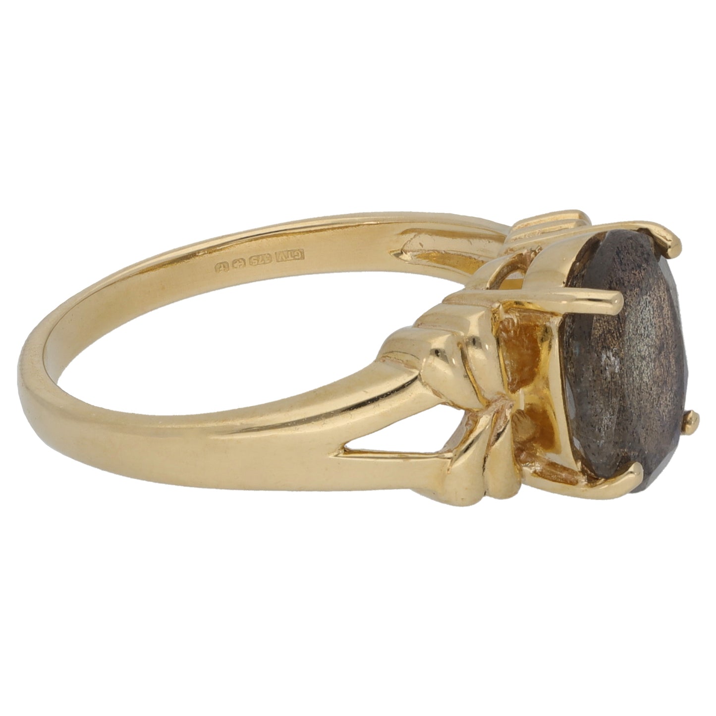 9ct Gold Labradorite Single Stone Ring Size N