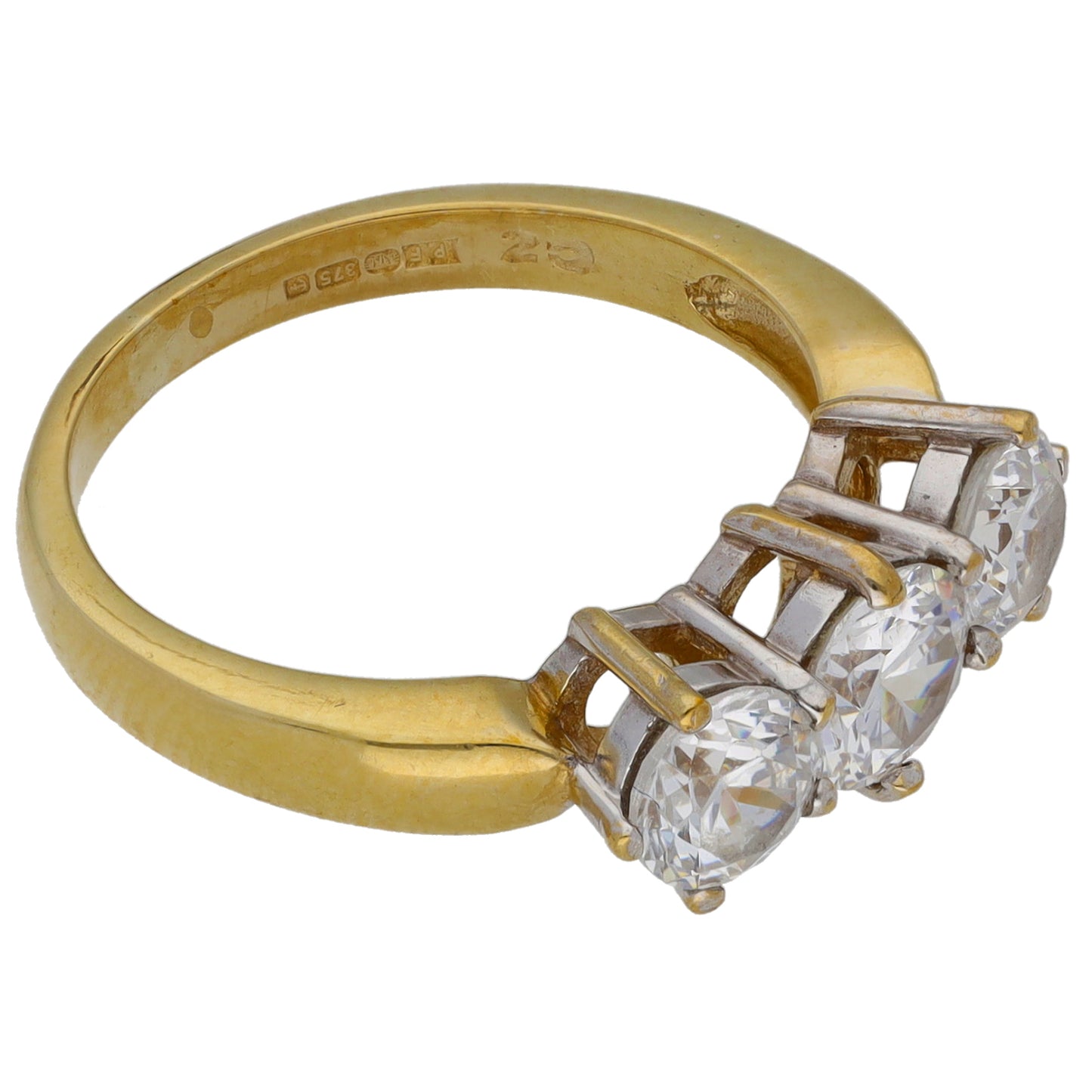 9ct Gold Cubic Zirconia Trilogy Ring Size N