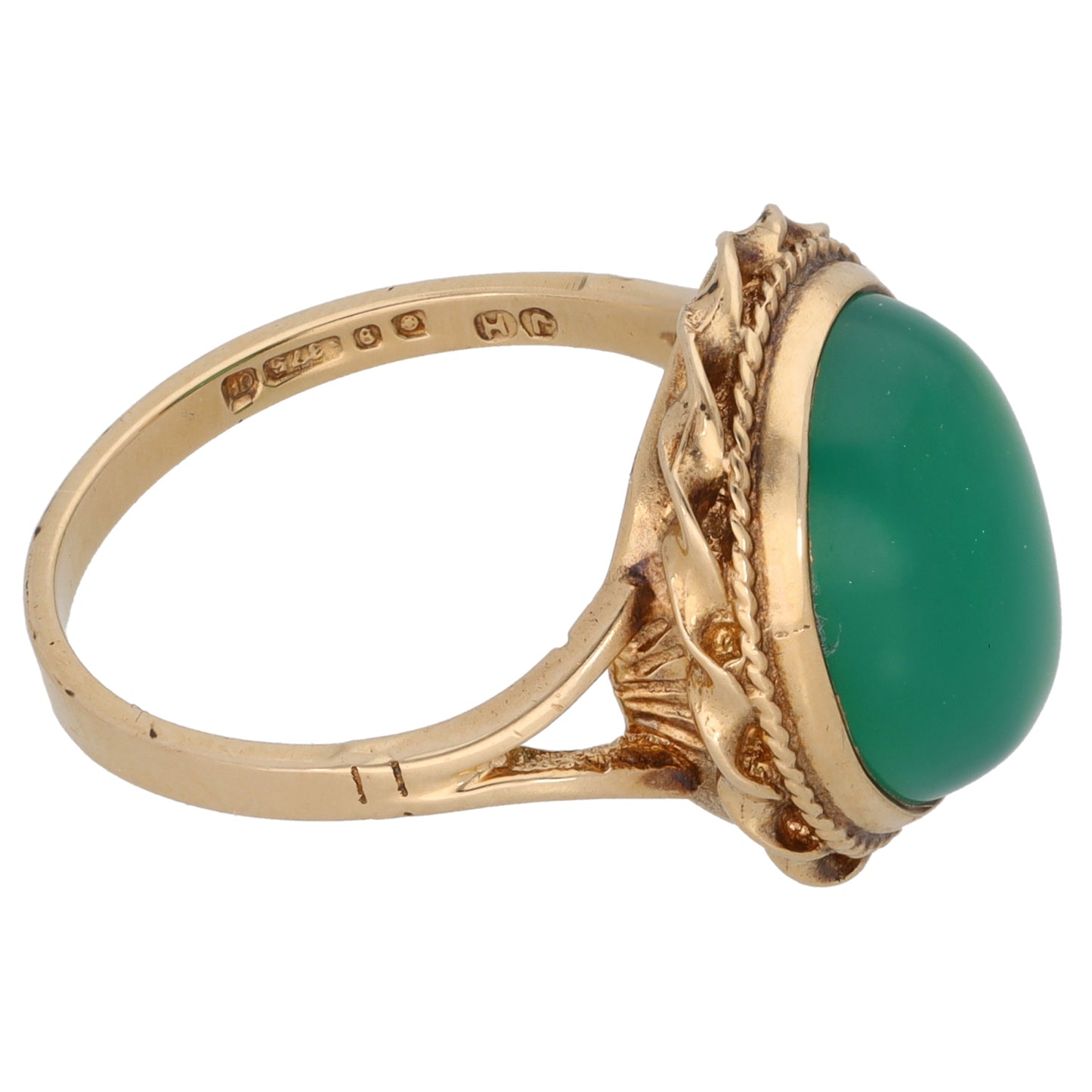 9ct Gold Agate Single Stone Ring Size P