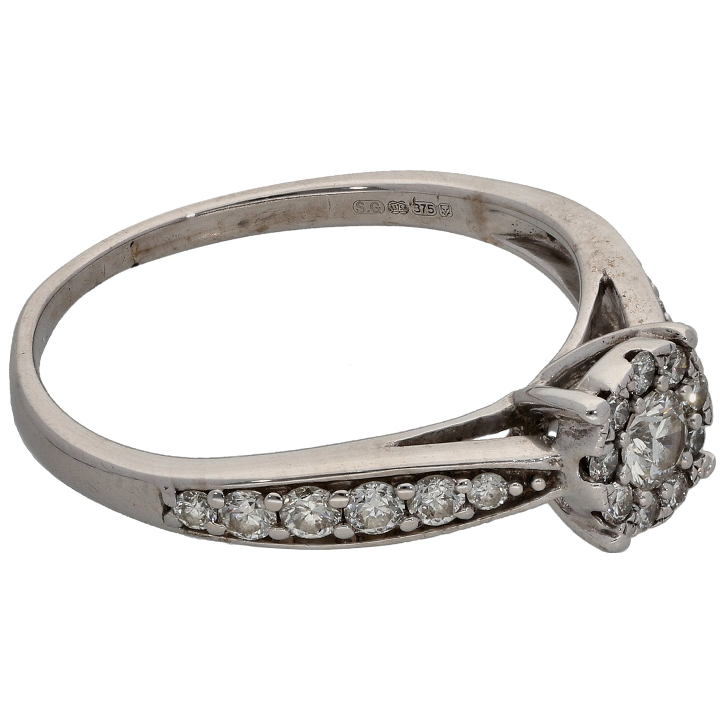 9ct White Gold 0.43ct Diamond Cluster Ring Size O