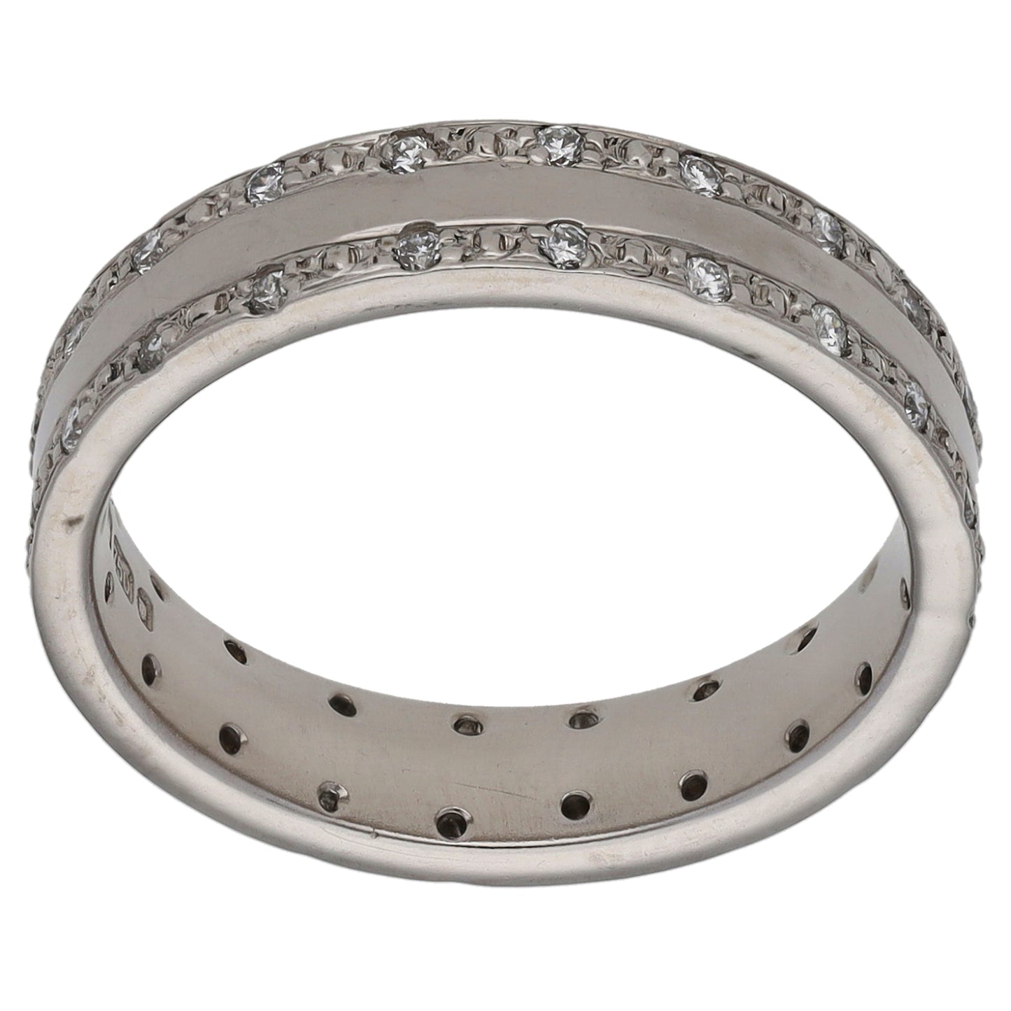 18ct White Gold 0.20ct Diamond Patterned Wedding Ring Size N