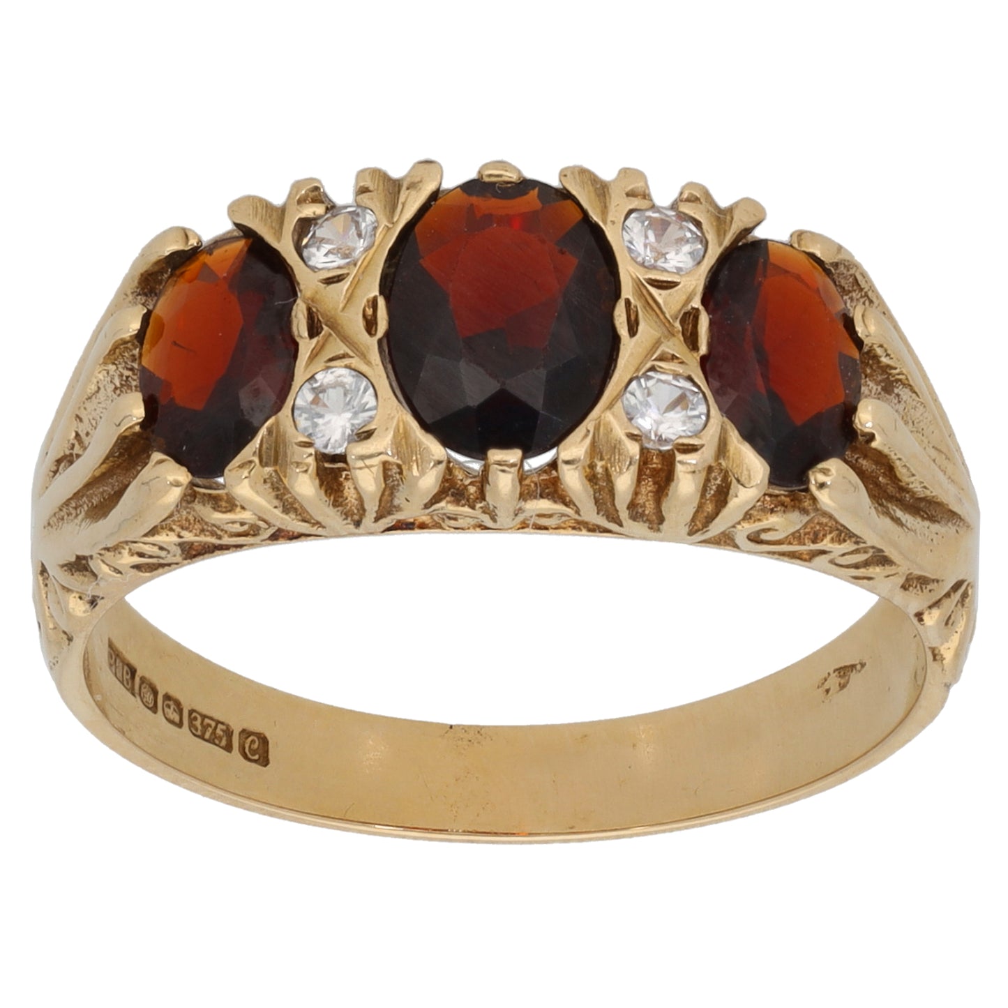 9ct Gold Garnet & Imitation Dress/Cocktail Ring Size R