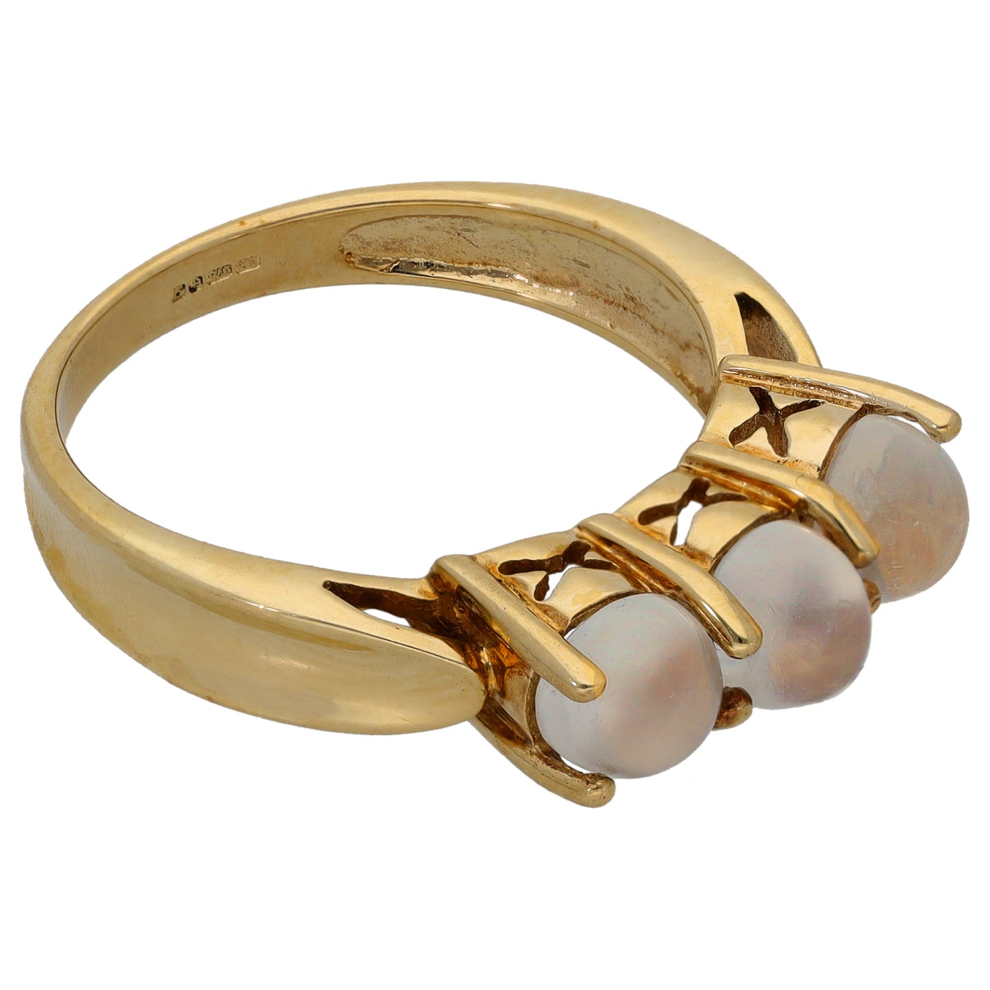 9ct Gold Moonstone Trilogy Ring Size N