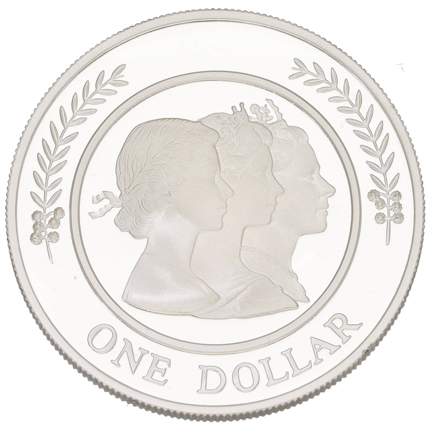Fine Silver Overlapping Portraits Of Queen Elizabeth II One Dollar Coin 1999