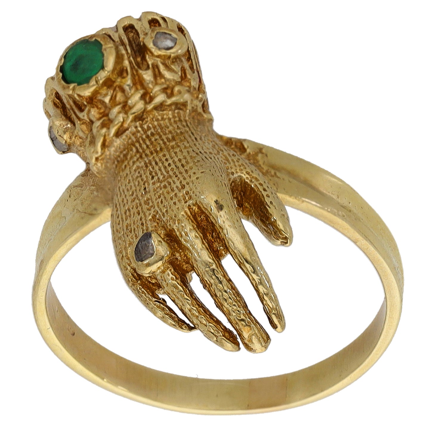 9ct Gold Garnet, Emerald & 0.01ct Diamond Dress/Cocktail Ring Size P