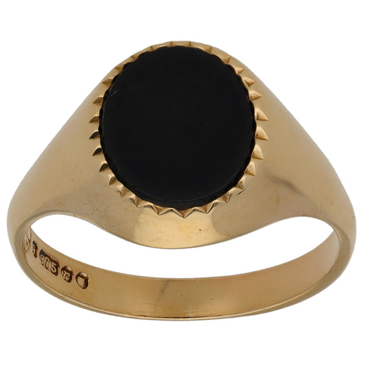 9ct Gold Onyx Plain Single Stone Signet Ring Size U