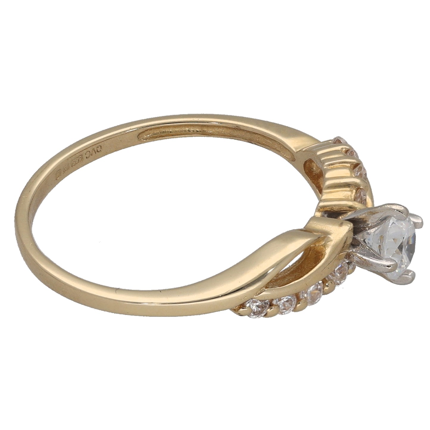 14ct Gold Cubic Zirconia Single Stone Ring with Accent Stones Size M