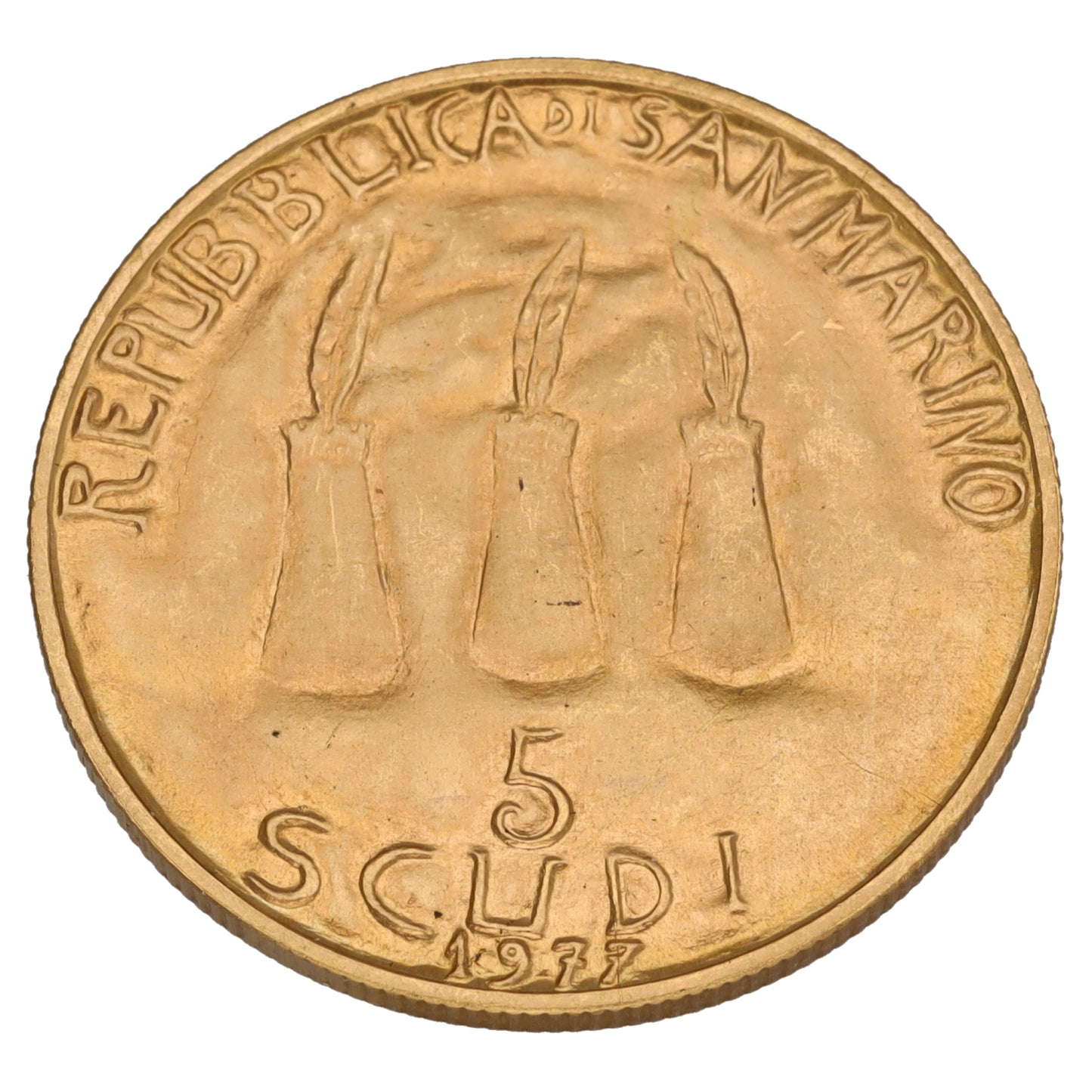 22ct Gold San Marino Democrazia Gold 5 Scudi Coin 1977