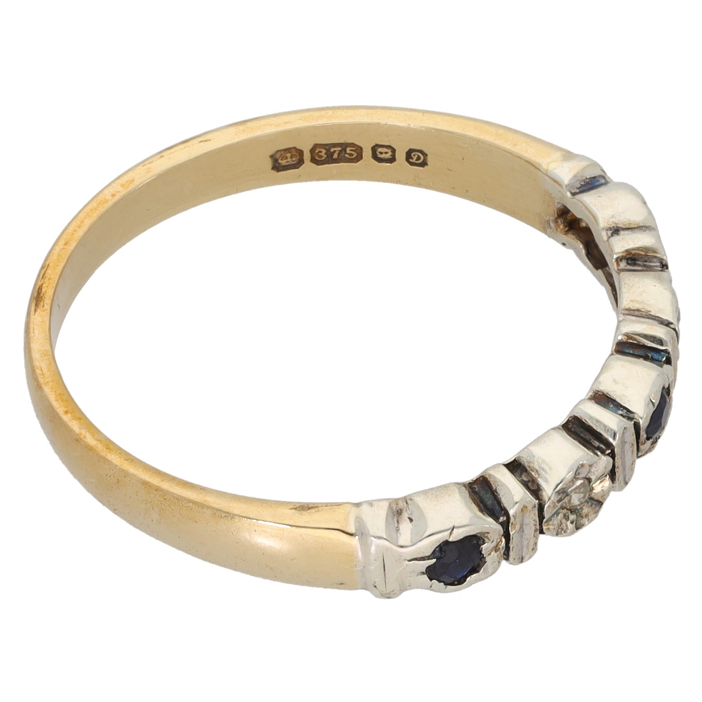 9ct Gold 0.01ct Diamond & Sapphire Half Eternity Ring Size S