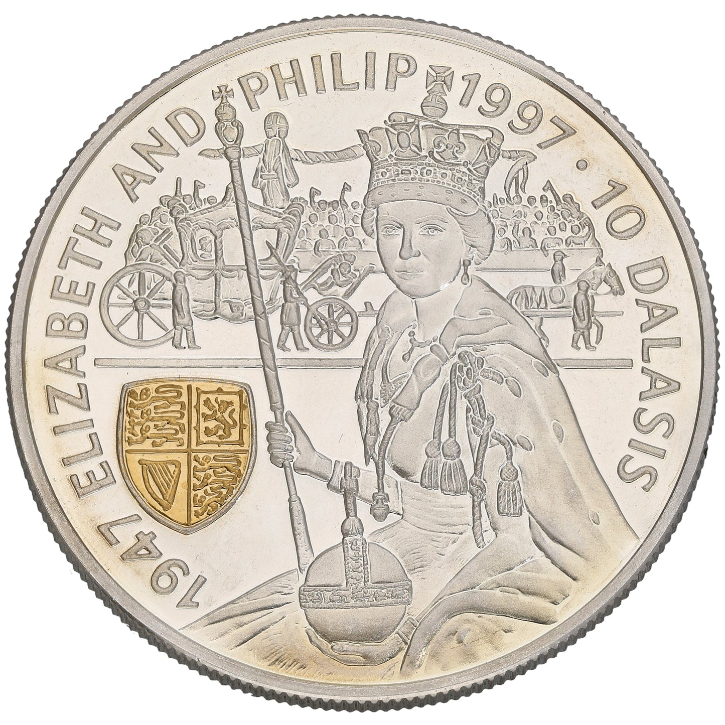 Sterling Silver 50th Wedding Anniversary Elizabeth & Phillip 10 Dalasis Coin 1997