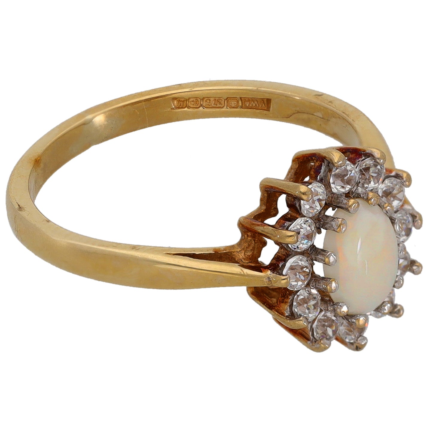 9ct Gold Opal & Cubic Zirconia Dress/Cocktail Ring Size L