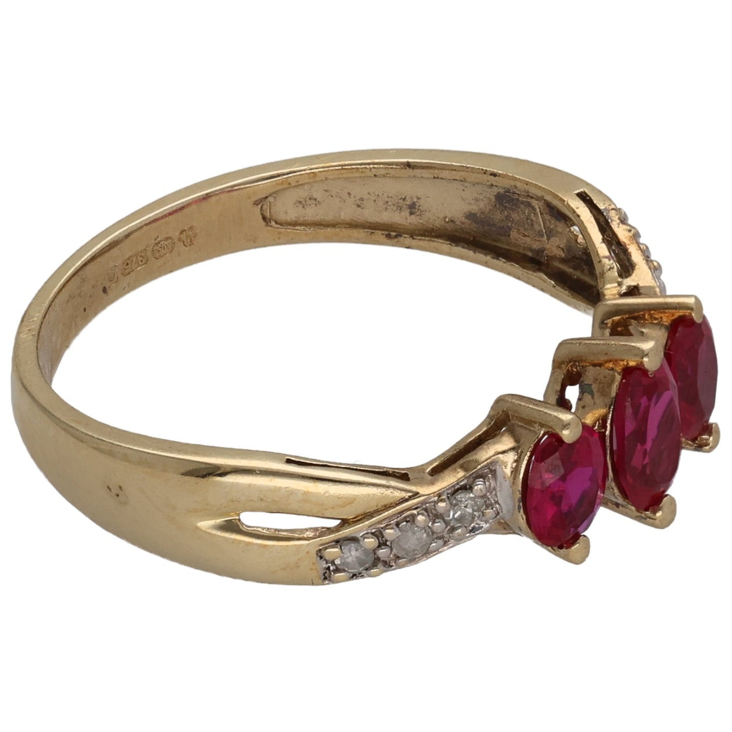 9ct Gold Man Made Ruby & 0.06ct Diamond Dress/Cocktail Ring Size L