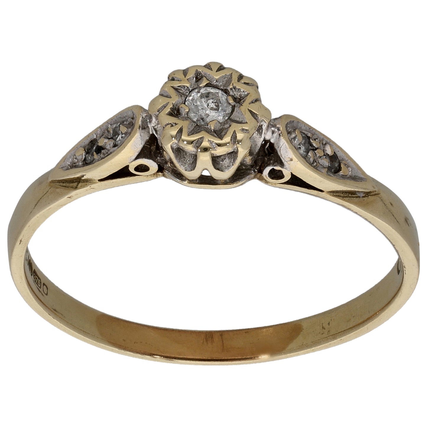 9ct Gold 0.05ct Diamond Solitaire Ring With Accent Stones Size Q